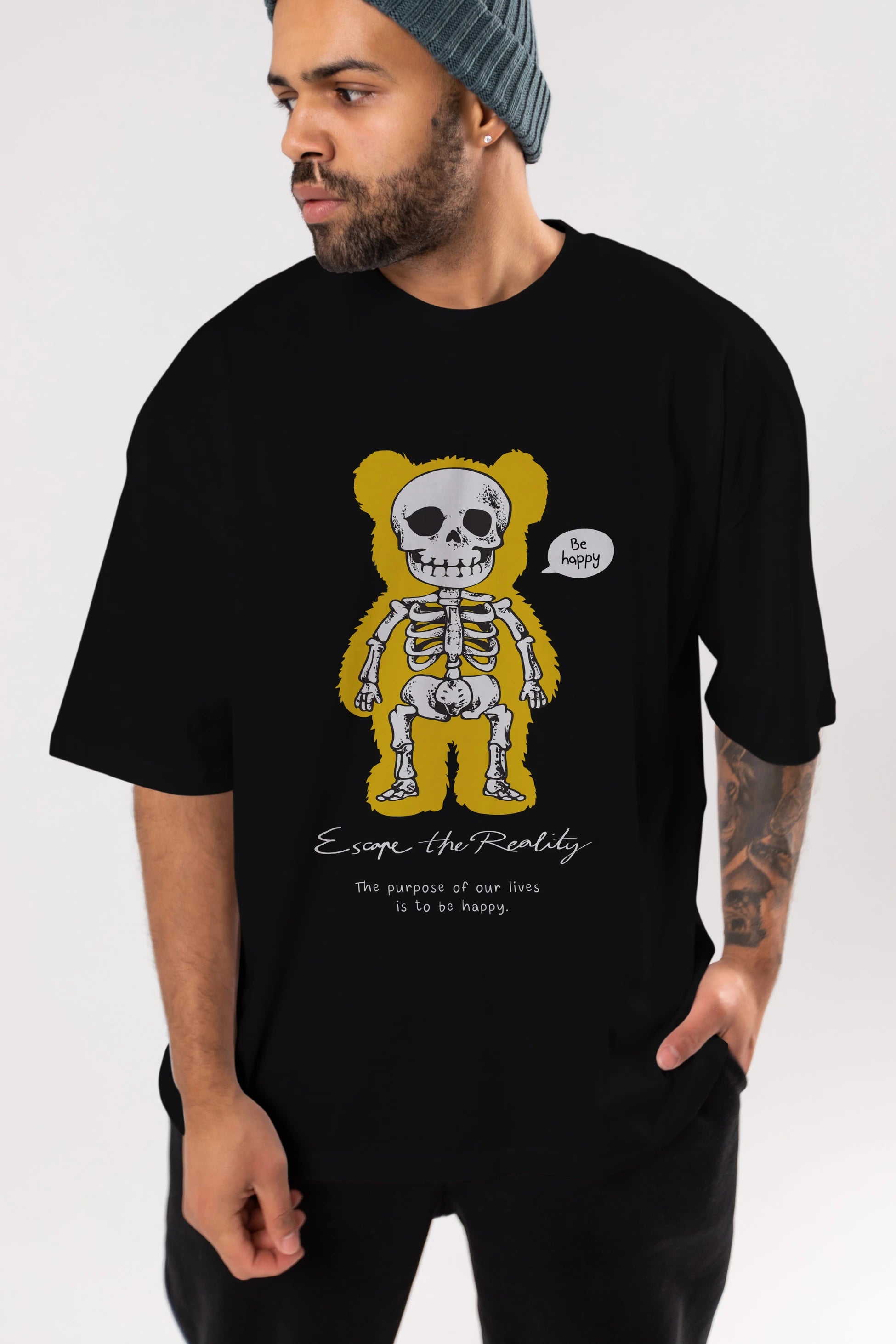 Be Happy Bear Ön Baskılı Oversize t-shirt Erkek Kadın Unisex