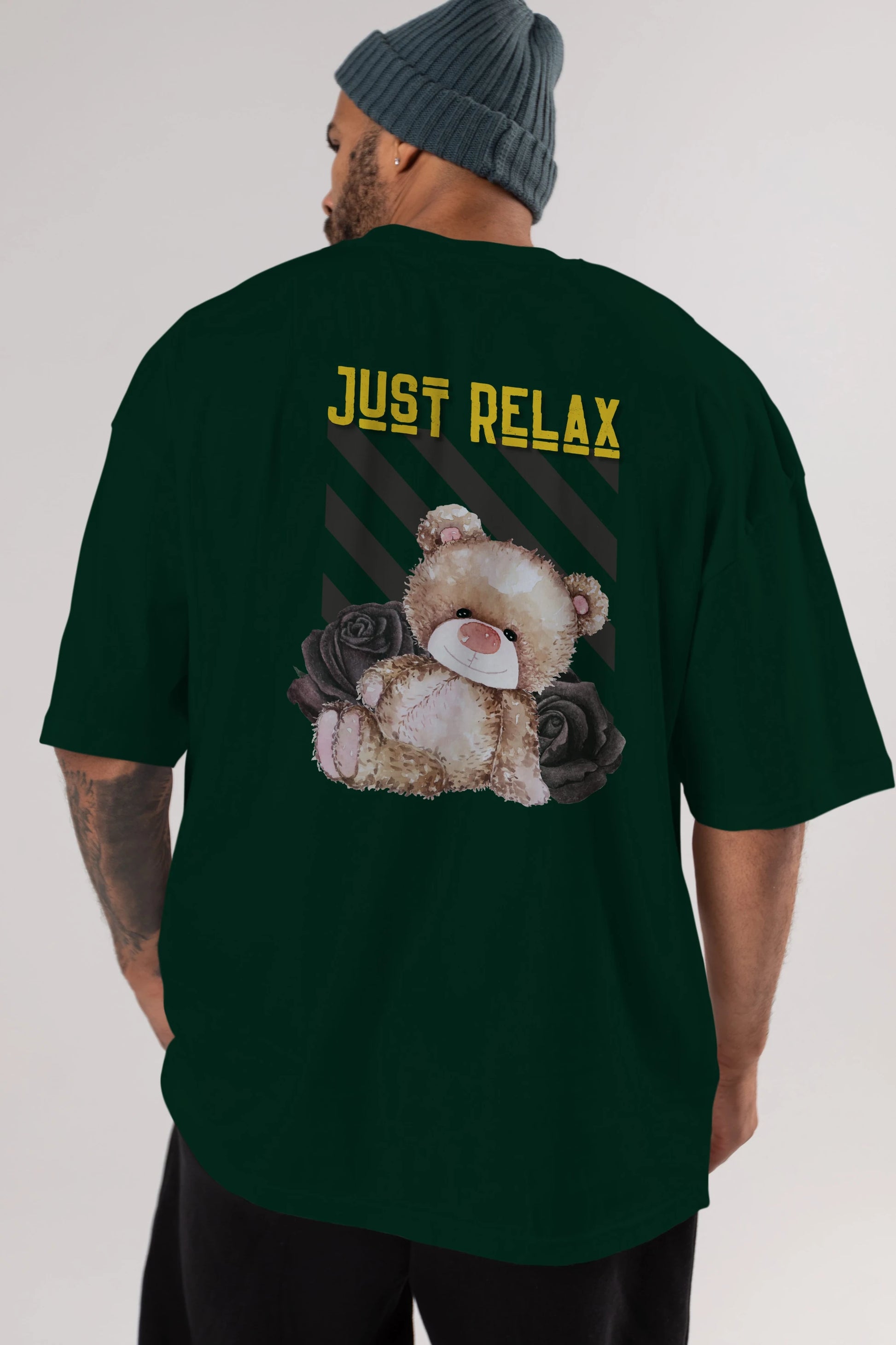 Just Relax Teddy Bear Arka Baskılı Oversize t-shirt Erkek Kadın Unisex