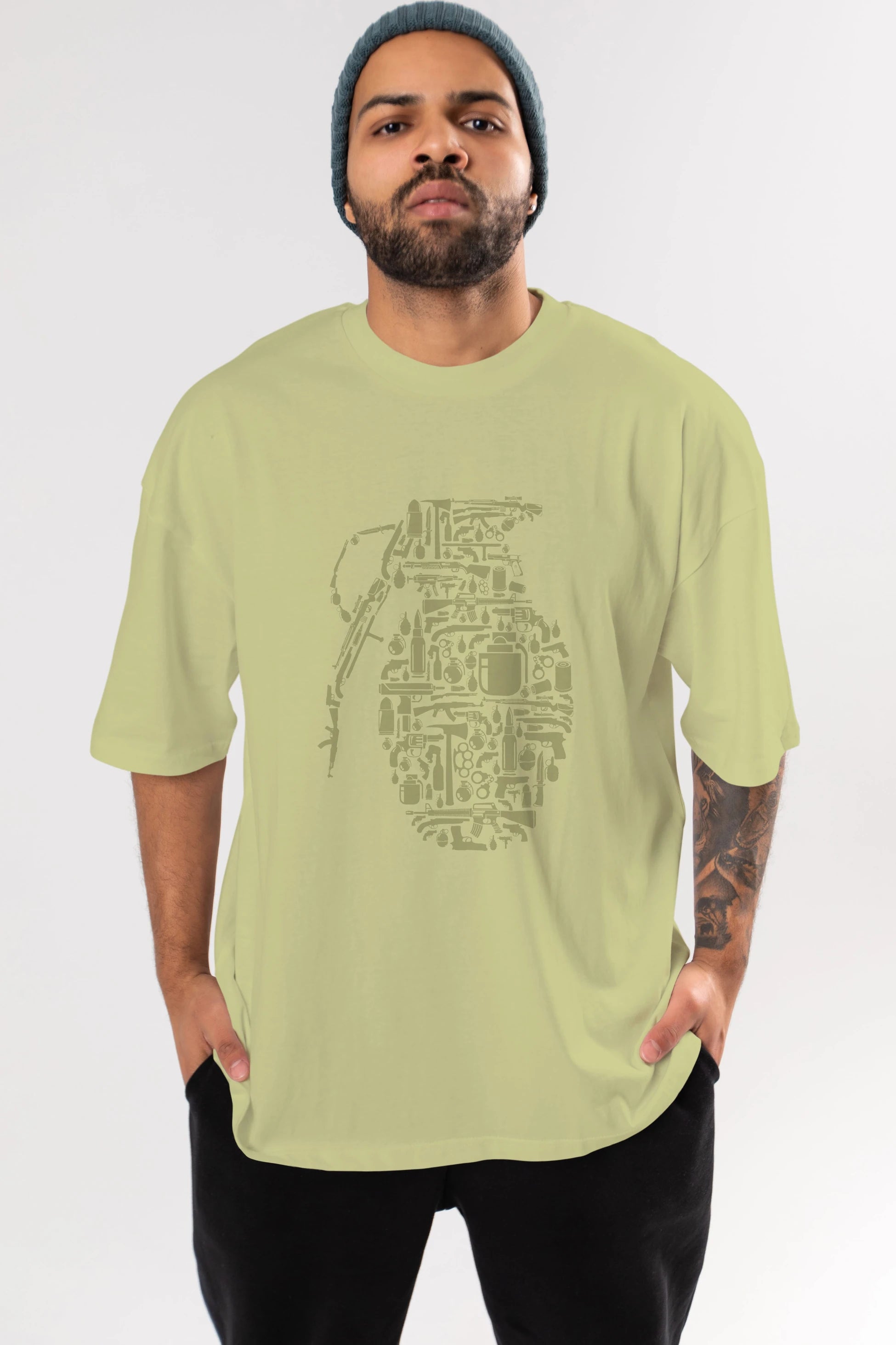 Grenade Ön Baskılı Oversize t-shirt %100 pamuk Erkek Kadın Unisex