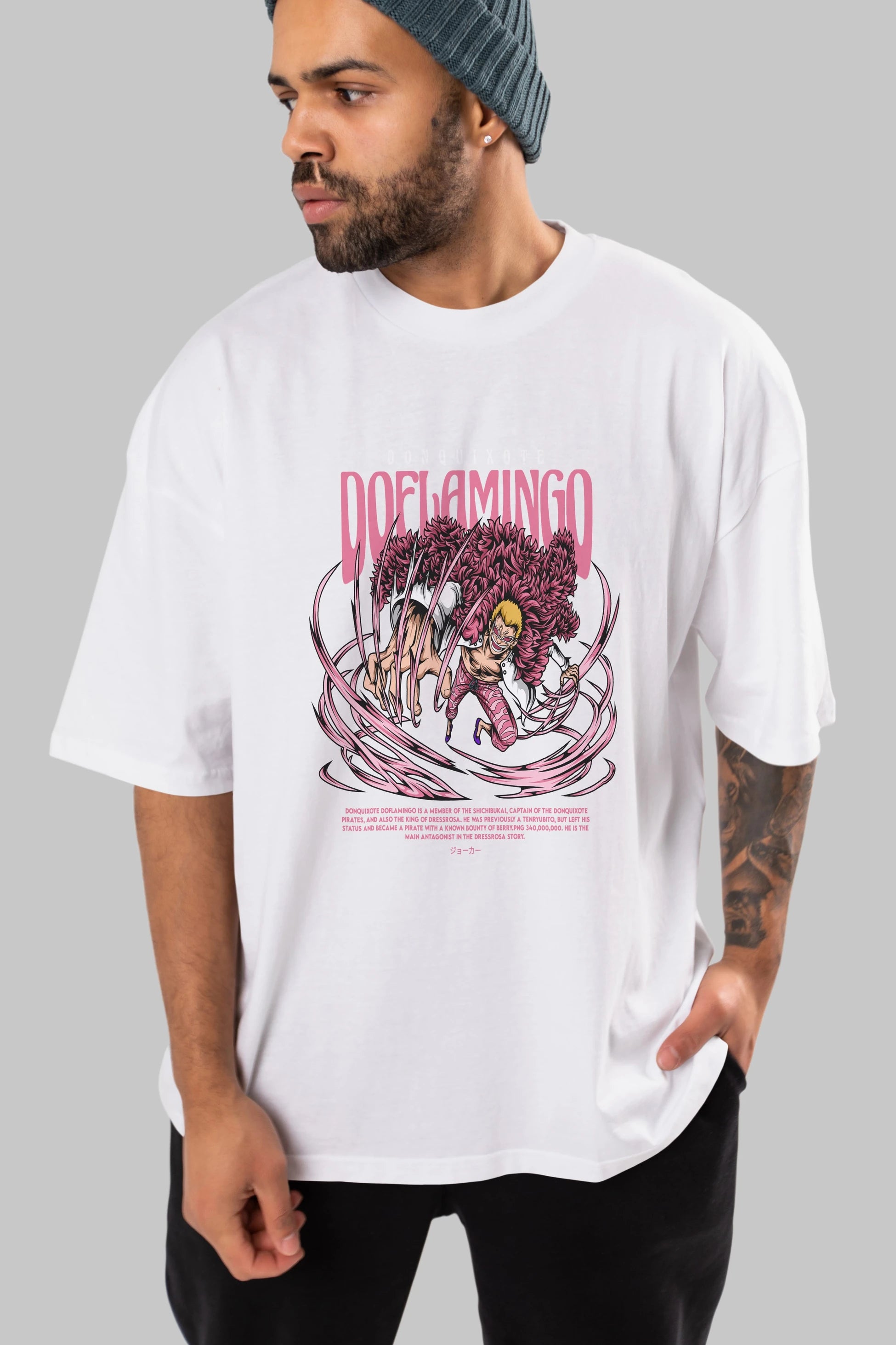 Doflamingo Anime Ön Baskılı Oversize t-shirt %100 pamuk Erkek Kadın Unisex