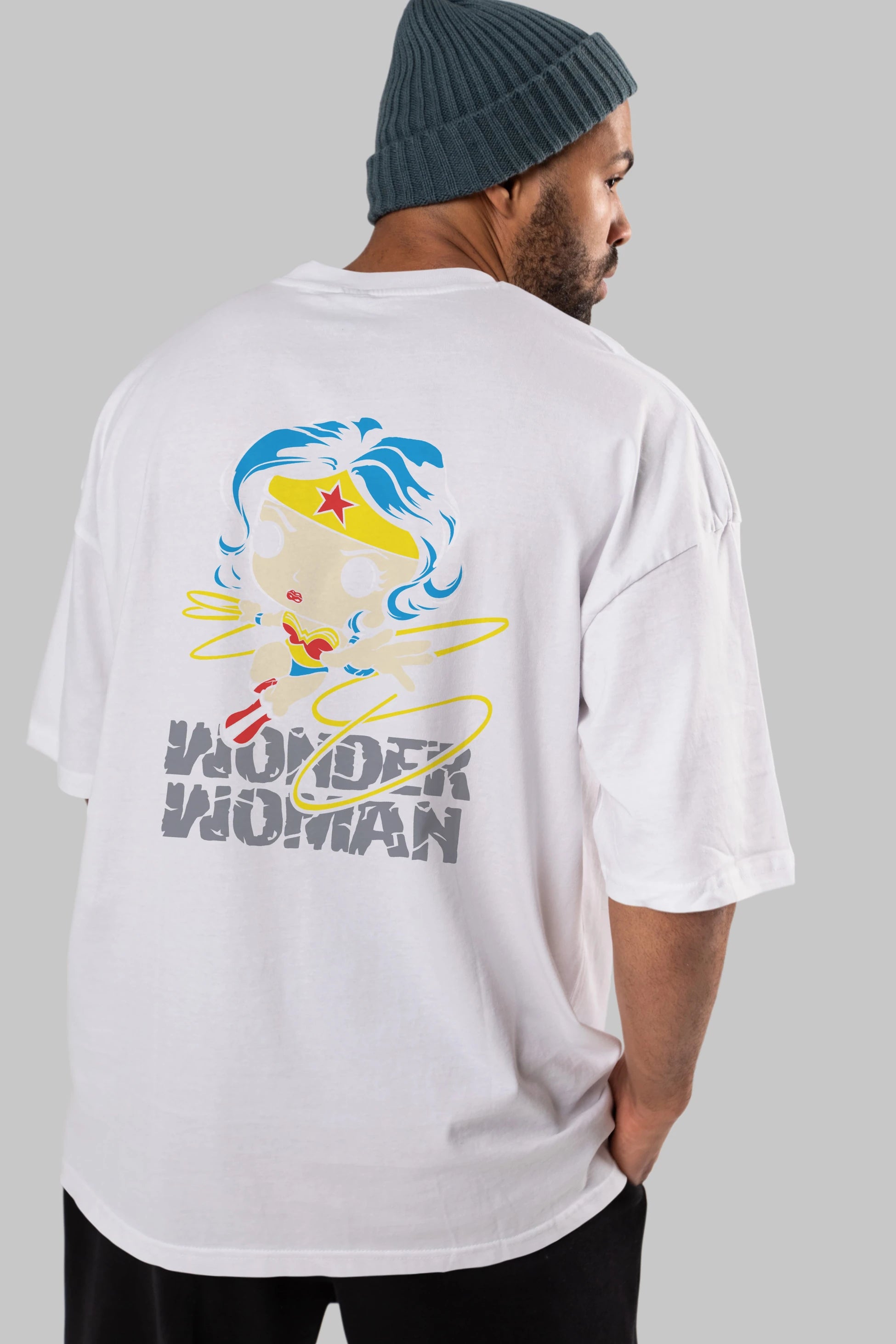 Wonder Woman Arka Baskılı Oversize t-shirt Erkek Kadın Unisex %100 Pamuk Bisiklet Yaka tişort