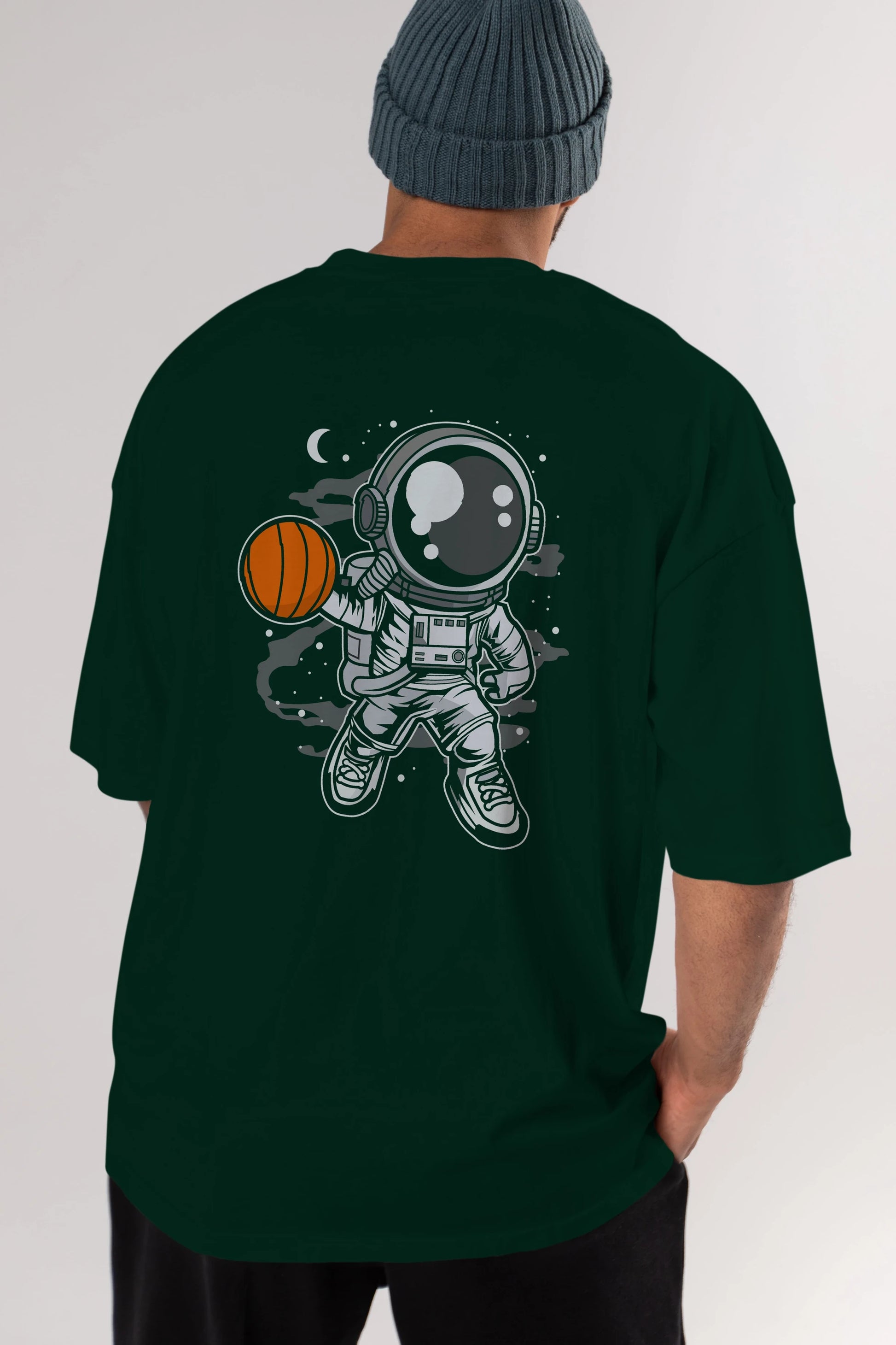 Astronaut Basketball Arka Baskılı Oversize t-shirt Erkek Kadın Unisex