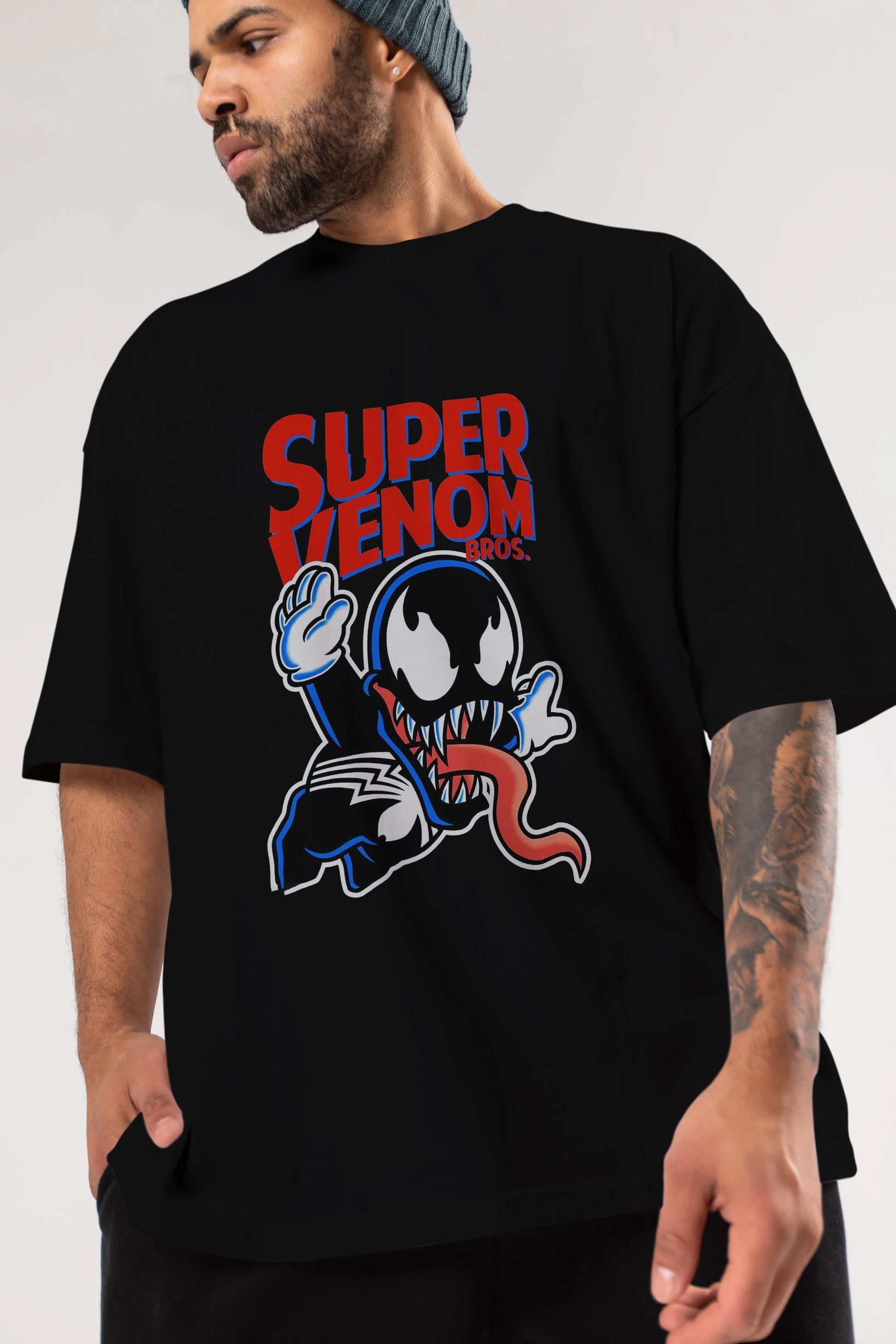 Super Venom Ön Baskılı Oversize t-shirt Erkek Kadın Unisex %100 Pamuk Bisiklet Yaka tişort