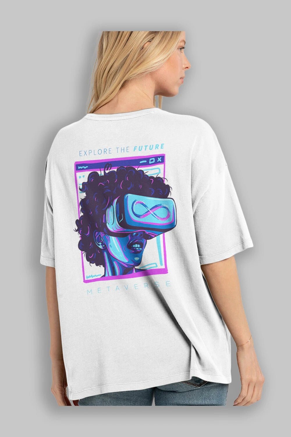 Metaverse Arka Baskılı Oversize t-shirt Erkek Kadın Unisex