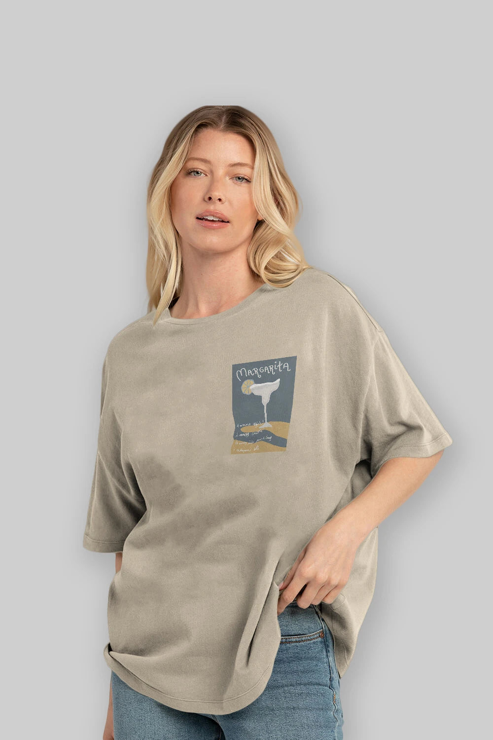 Margarita 2 Ön Sol Baskılı Oversize t-shirt Erkek Kadın Unisex %100 Pamuk Bisiklet Yaka tişort