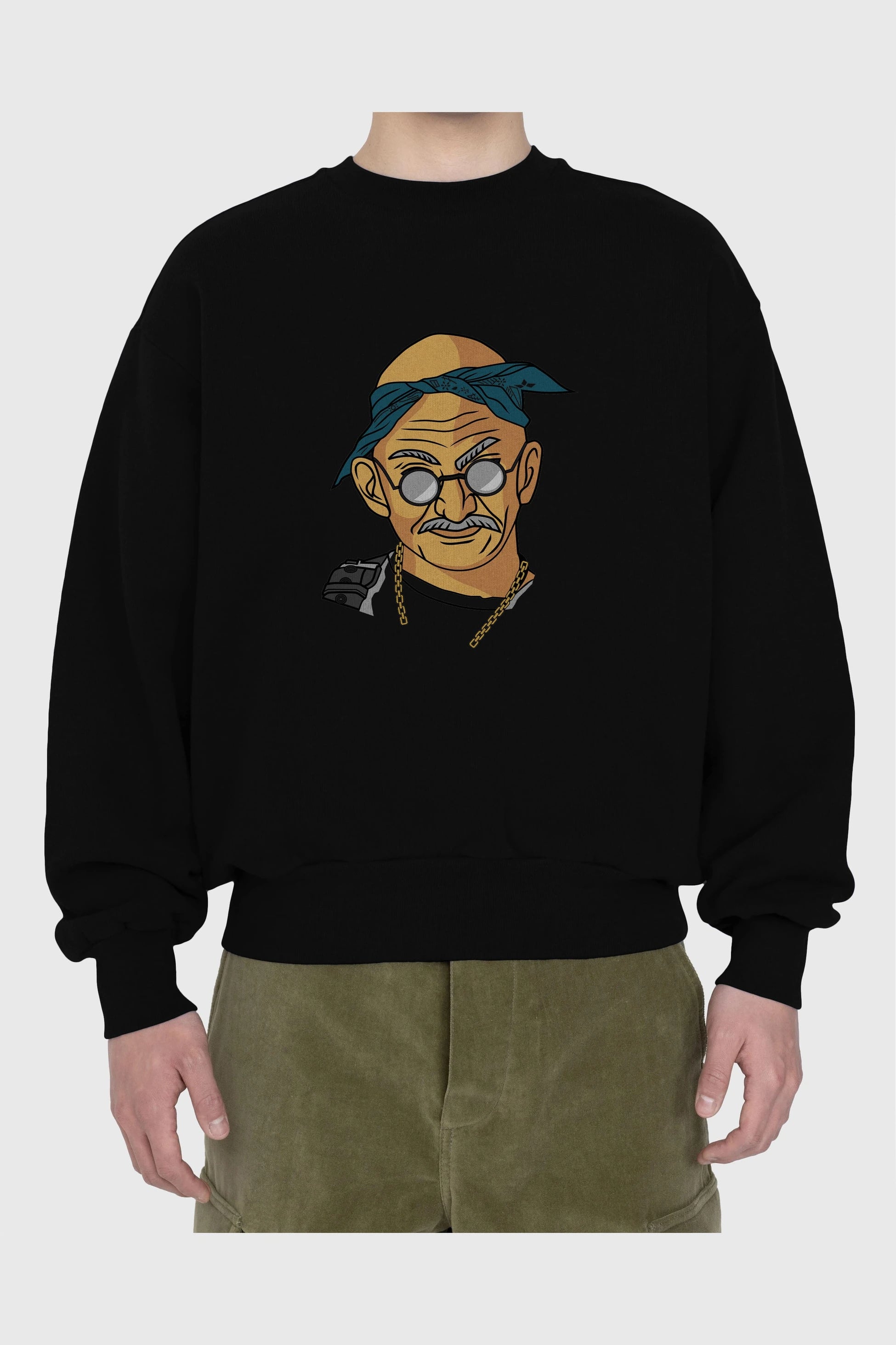 Tupac Gandhi Ön Baskılı Oversize Sweatshirt Erkek Kadın Unisex