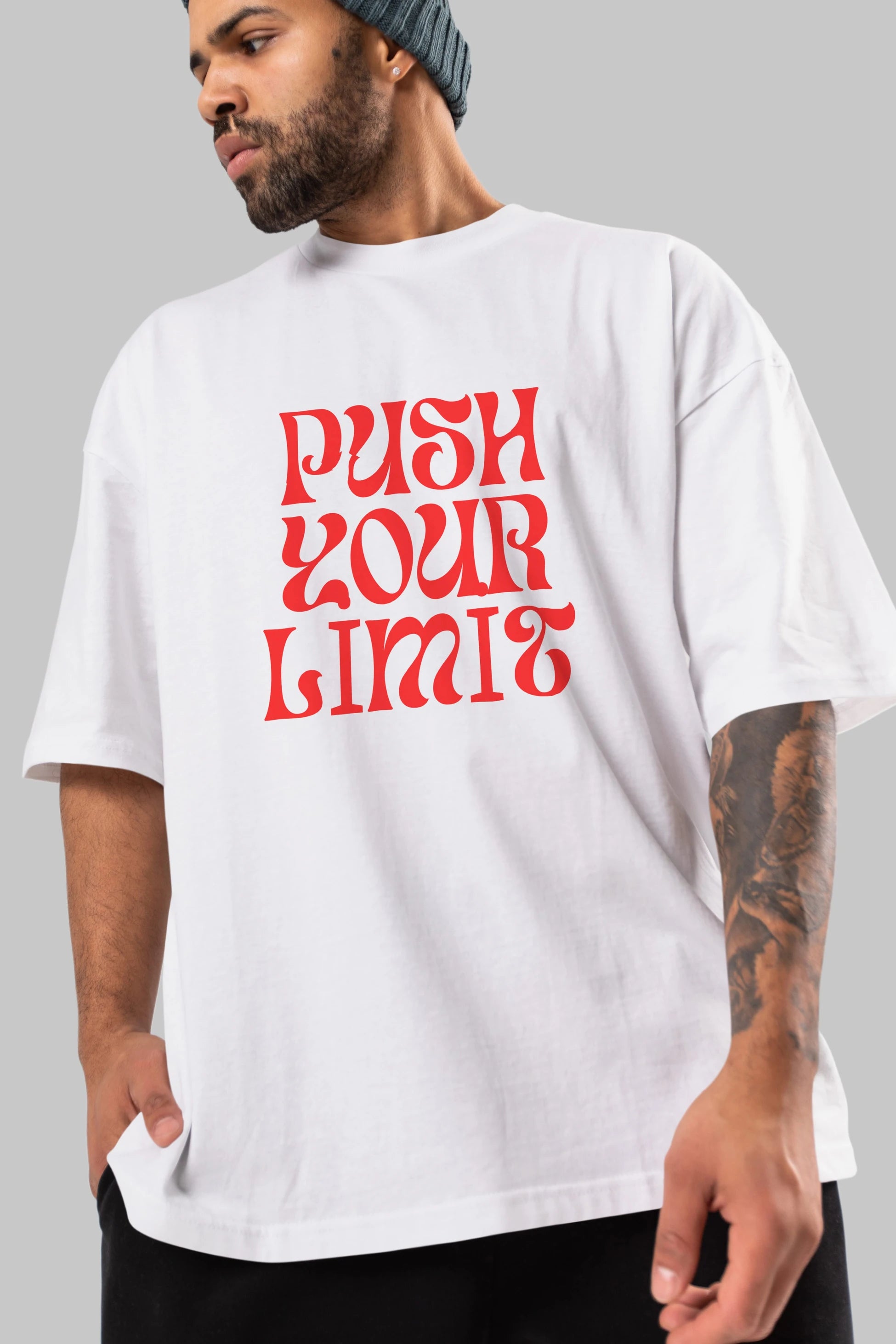Push Your Limit Yazılı 2 Ön Baskılı Oversize t-shirt Erkek Kadın Unisex