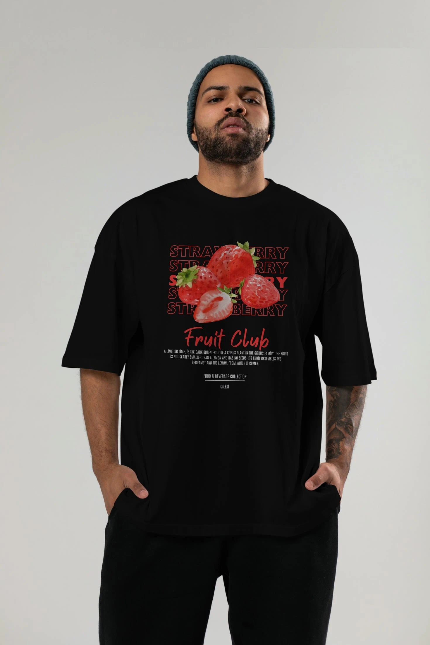 Strawberry Ön Baskılı Oversize t-shirt Erkek Kadın Pamuk Bisiklet Yaka tişort