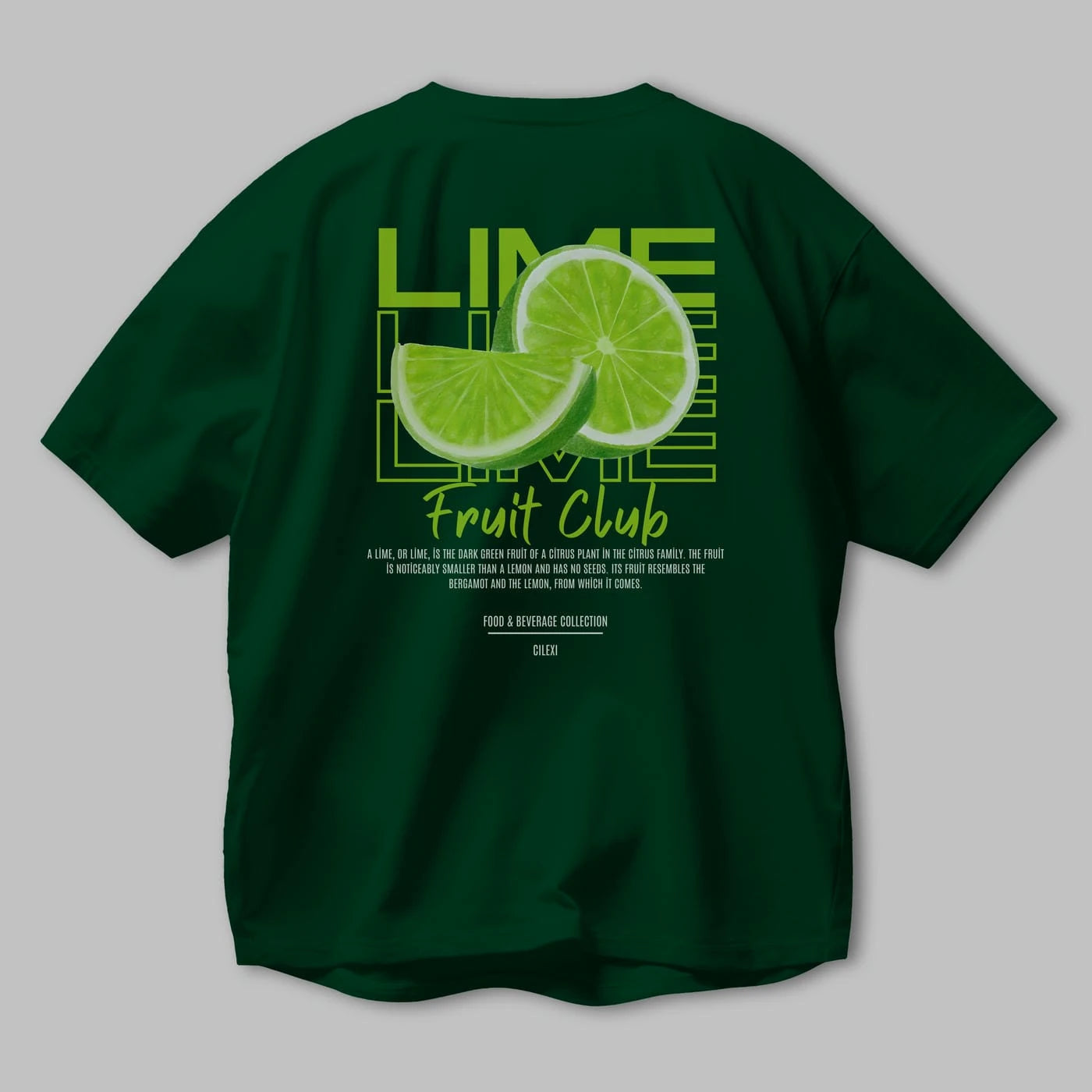 Lime Arka Baskılı Oversize t-shirt Erkek Kadın Pamuk Bisiklet Yaka tişort