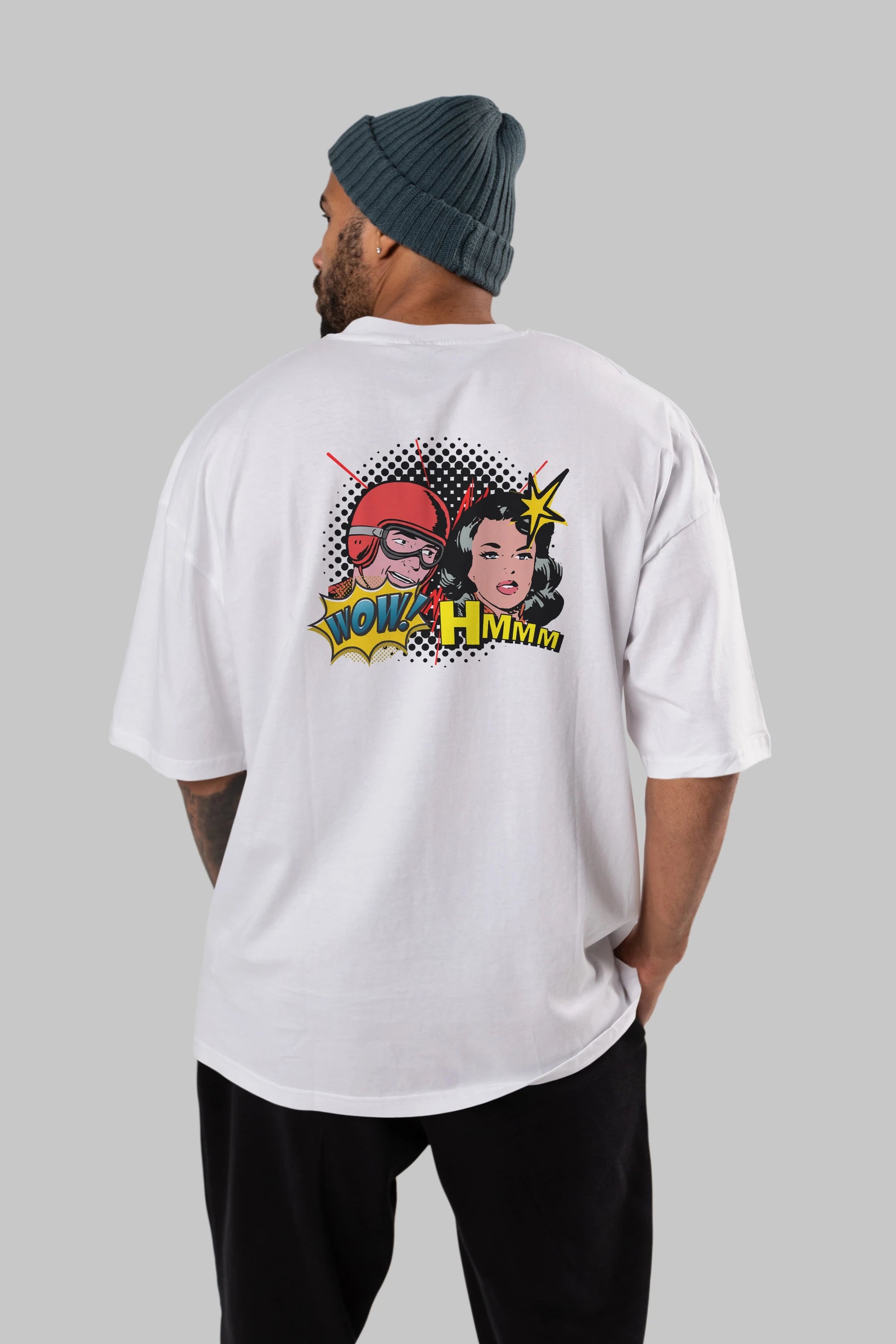 Comic Wow Yazılı Arka Baskılı Oversize t-shirt Erkek Kadın Unisex