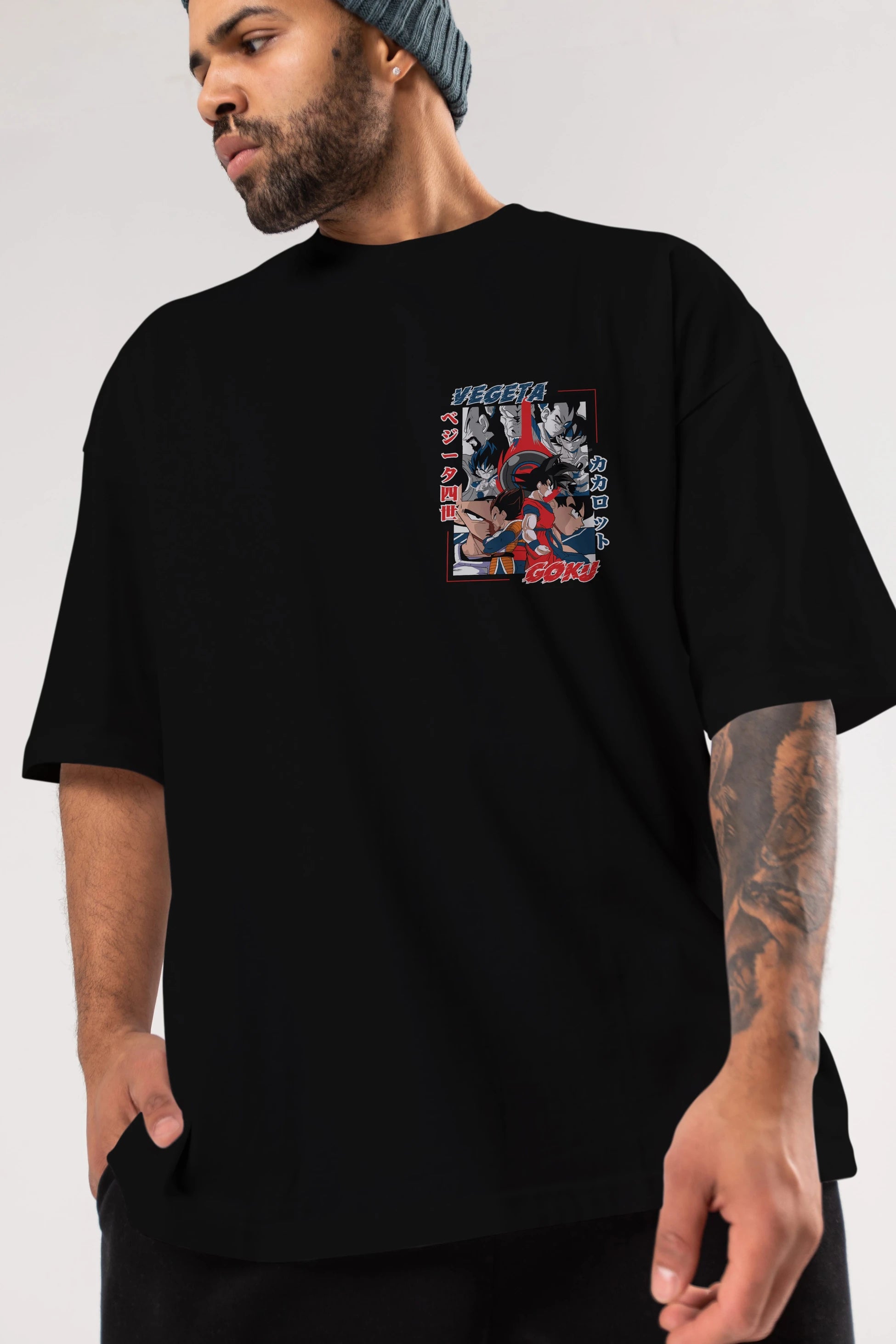 VEGETA VS GOKU Ön Sol Baskılı Oversize t-shirt Erkek Kadın Unisex %100 Pamuk Bisiklet Yaka tişort