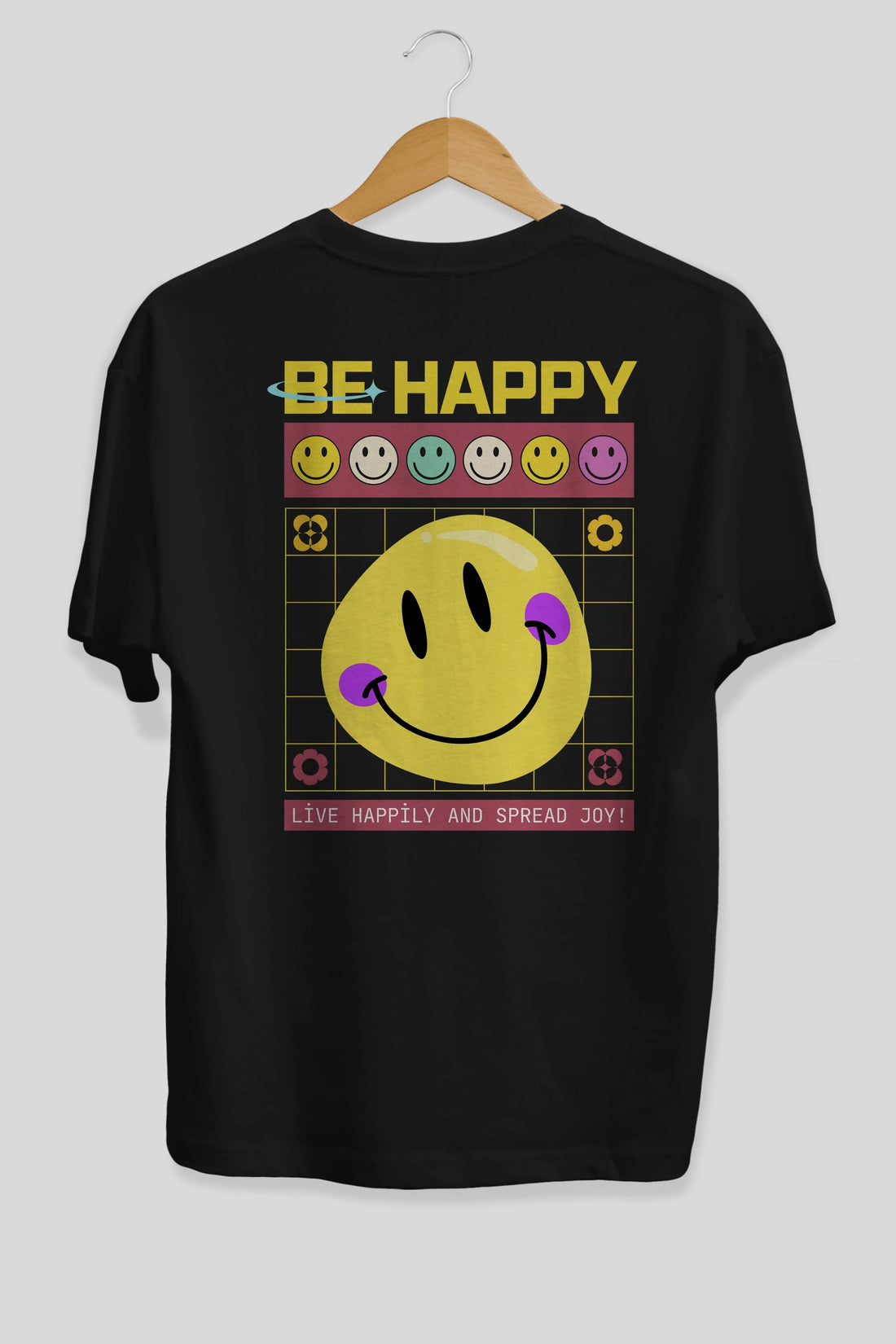 Be Happy Yazılı Arka Baskılı Oversize t-shirt Erkek Kadın Unisex