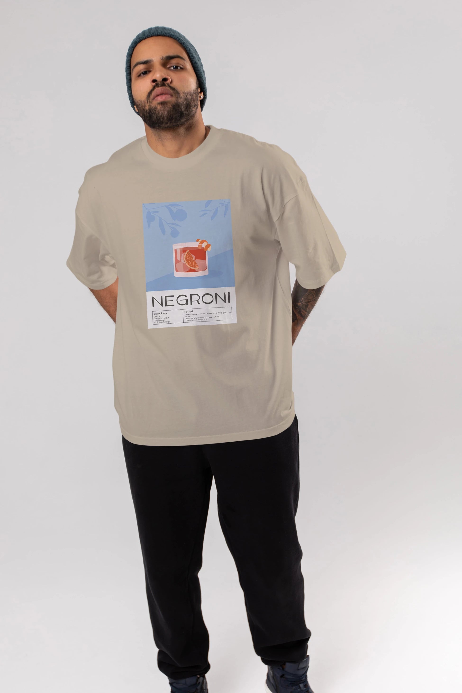 Negroni Ön Baskılı Oversize t-shirt Erkek Kadın Unisex %100 Pamuk Bisiklet Yaka tişort