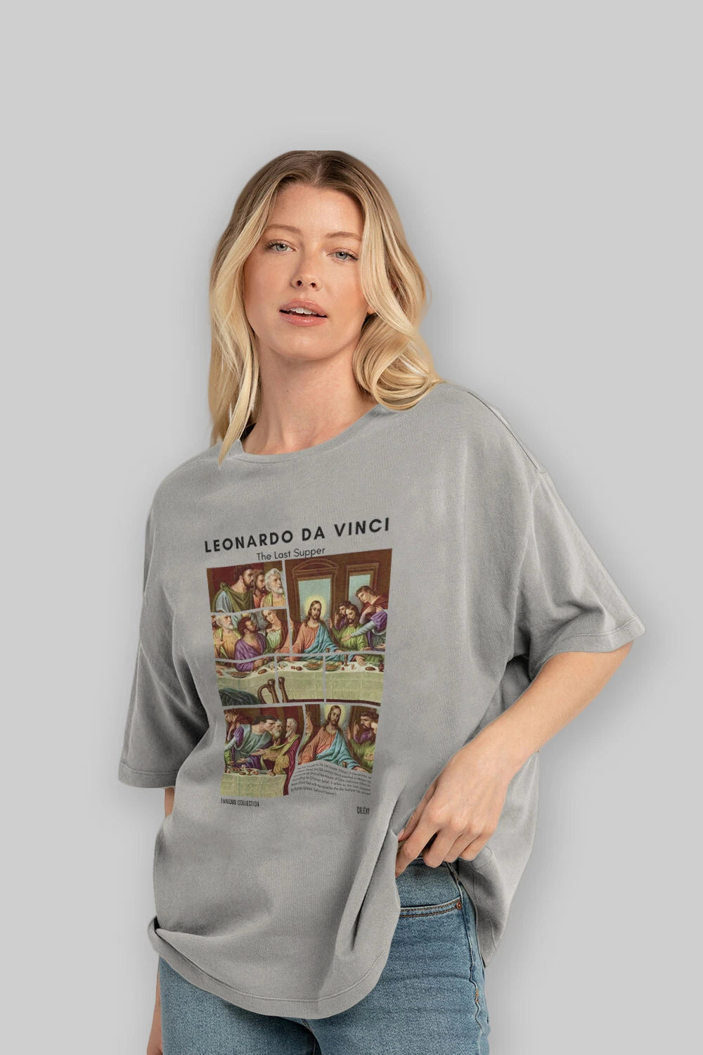 Leonardo Da Vinci ön Baskılı Oversize t-shirt Erkek Kadın Bisiklet Yaka Pamuk tişort
