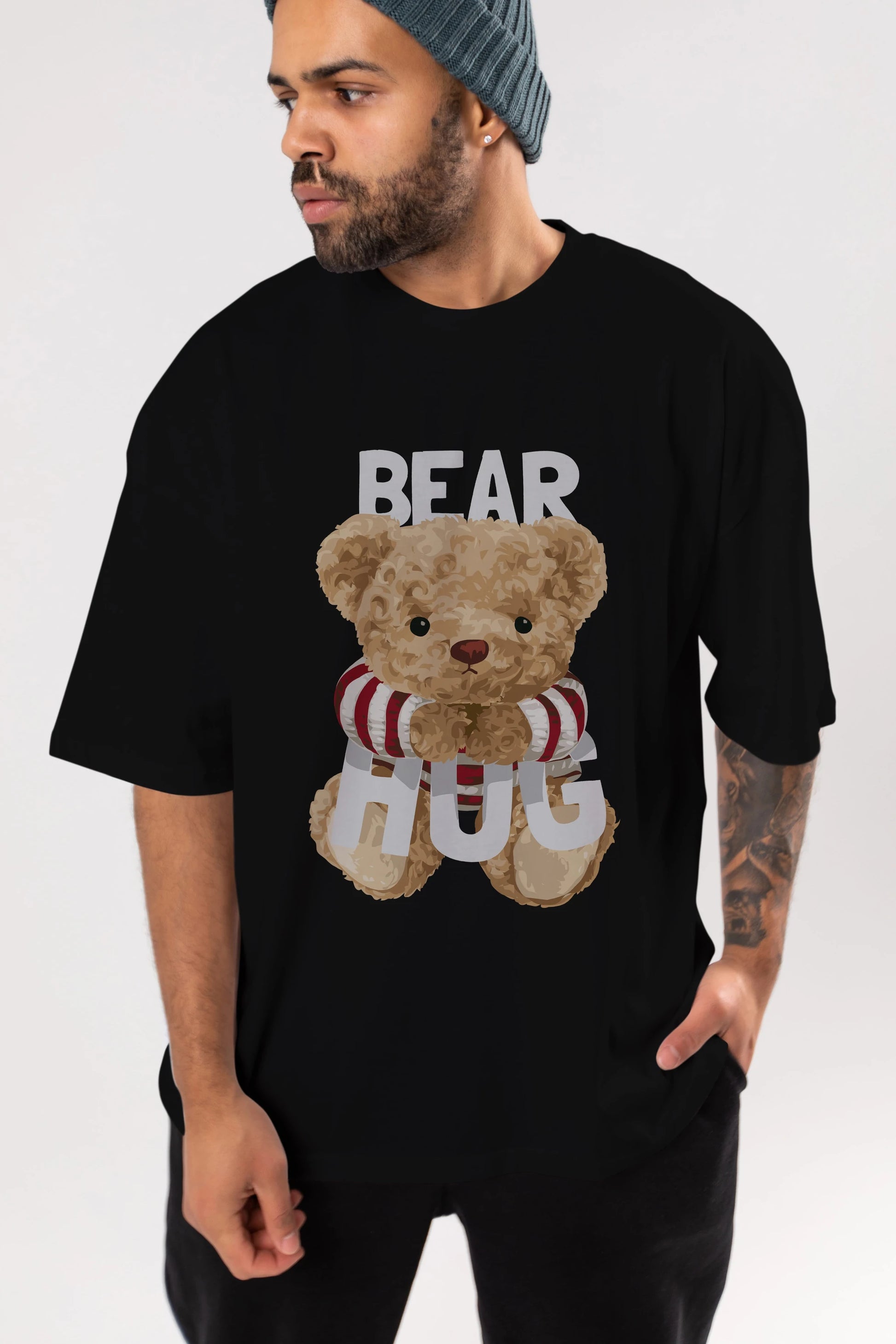 Teddy Bear Hug Ön Baskılı Oversize t-shirt Erkek Kadın Unisex %100 Pamuk