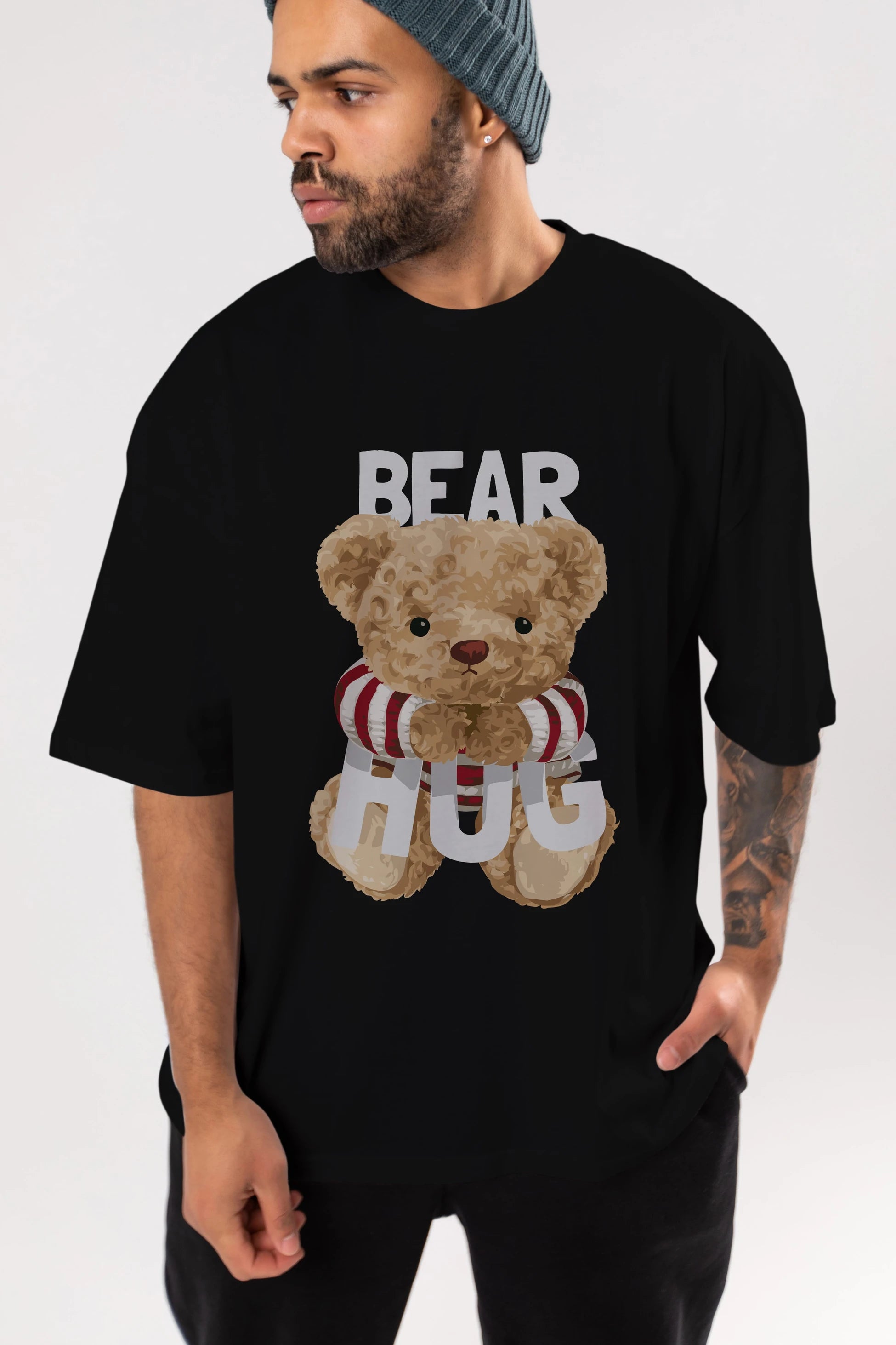 Teddy Bear Hug Ön Baskılı Oversize t-shirt Erkek Kadın Unisex %100 Pamuk