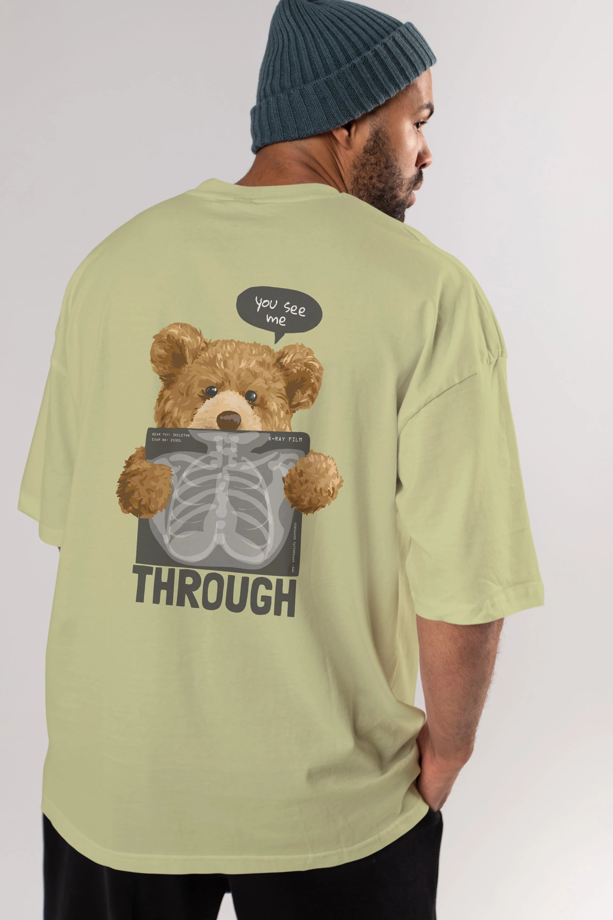 Teddy Bear Trough Arka Baskılı Oversize t-shirt Erkek Kadın Unisex %100 Pamuk