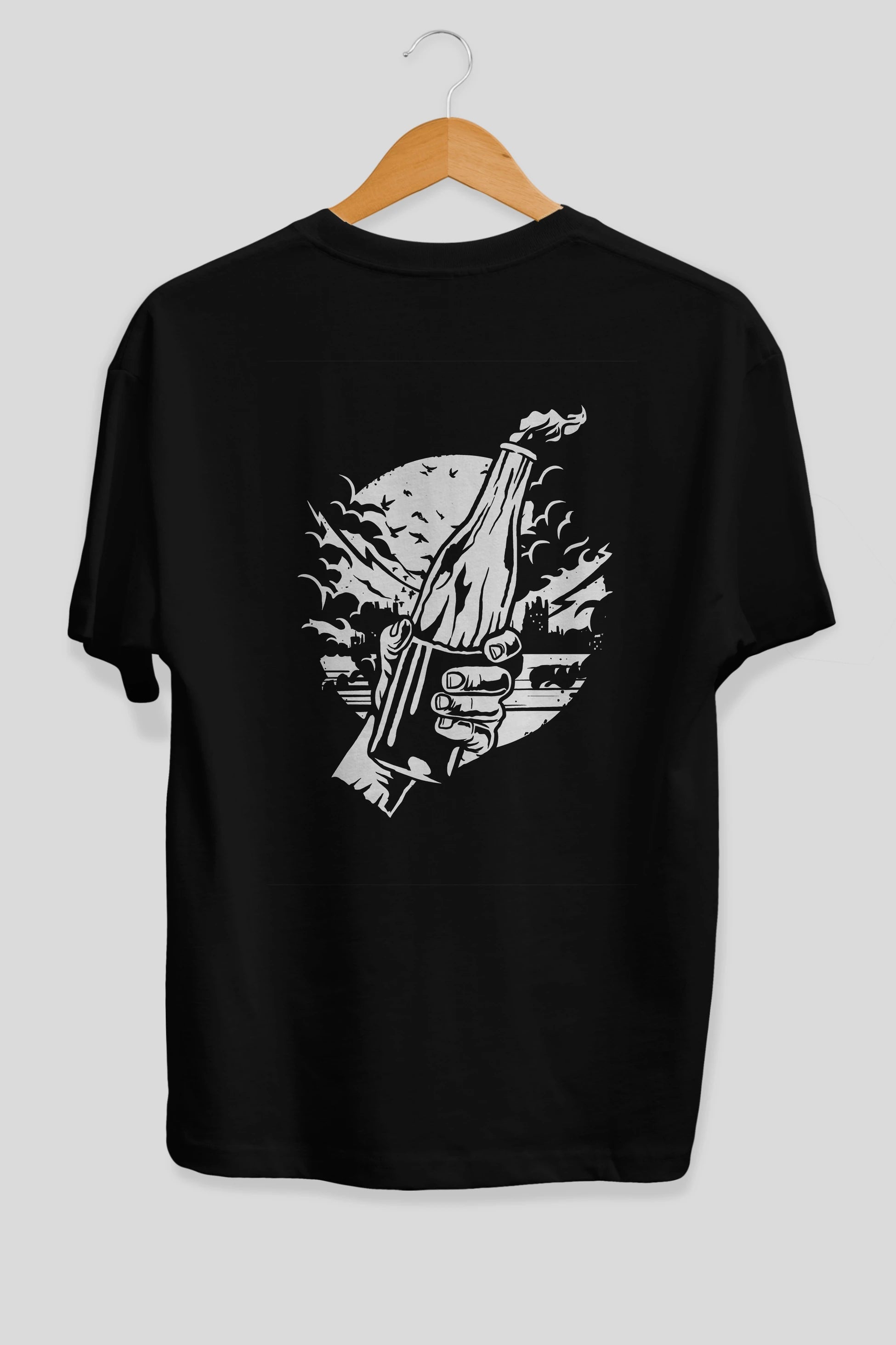 Molotov Cocktail Arka Baskılı Oversize t-shirt Erkek Kadın Unisex %100 Pamuk