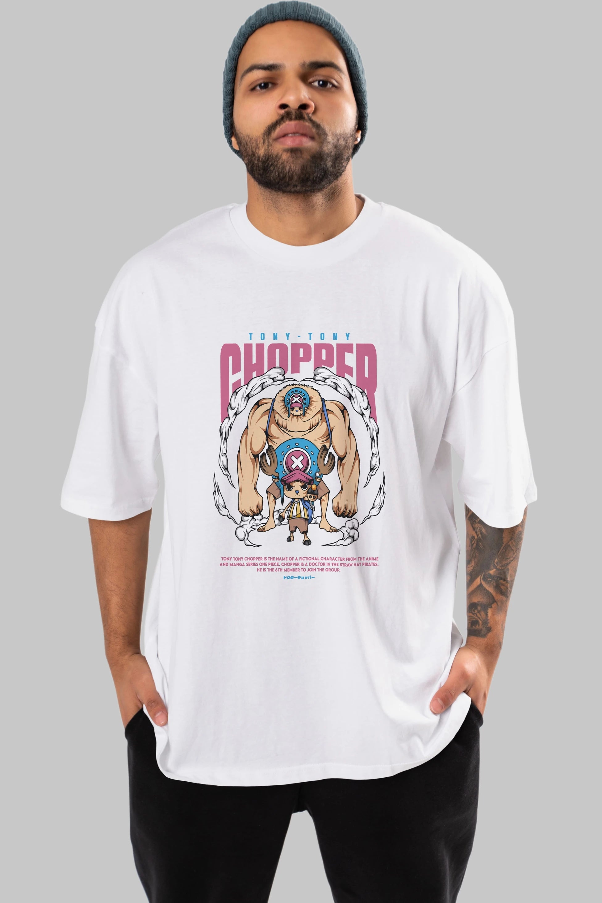 Tony Tony Chopper Anime Ön Baskılı Oversize t-shirt %100 pamuk Erkek Kadın Unisex