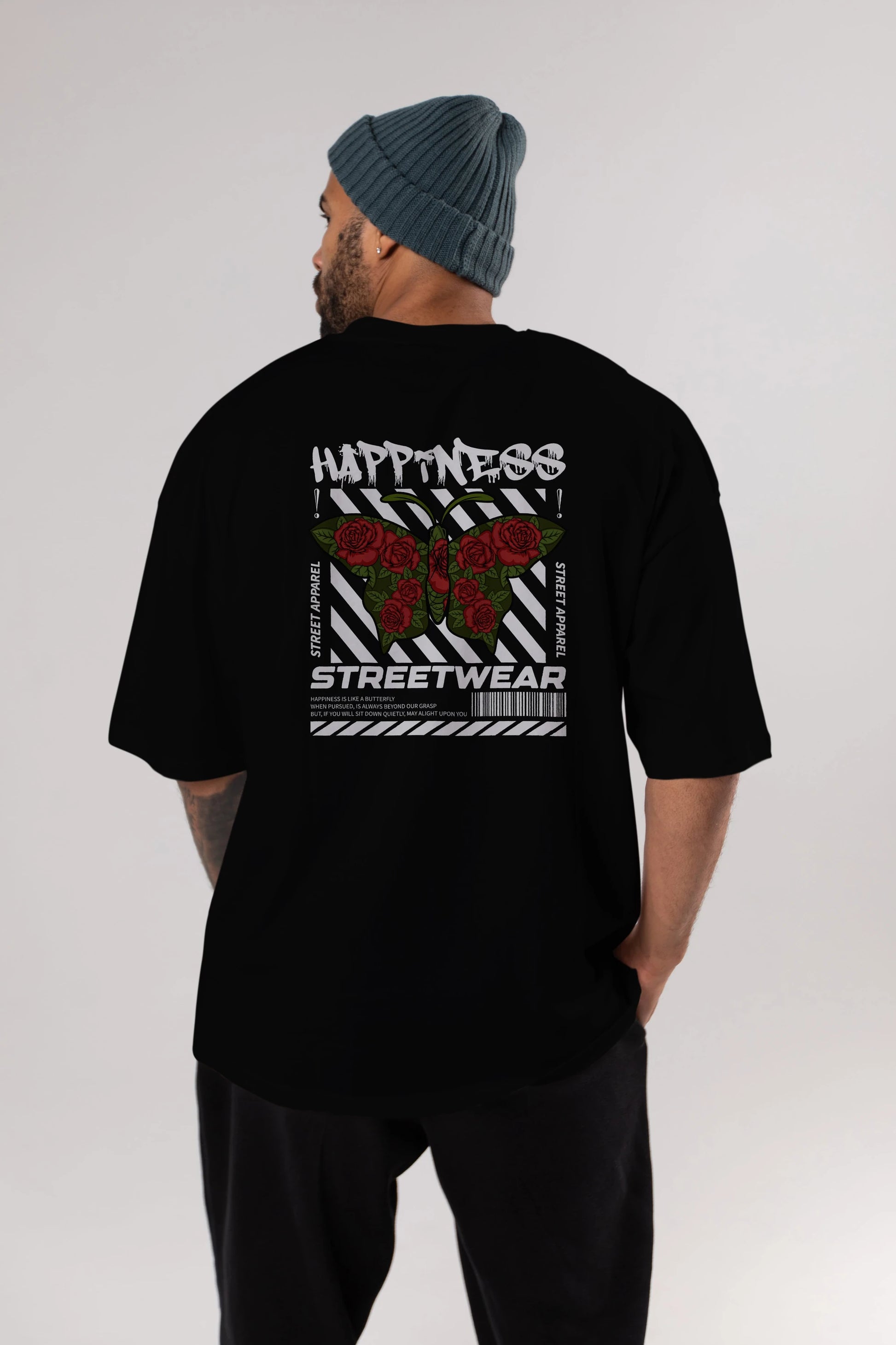 Happiness Streetwear Arka Baskılı Oversize t-shirt Erkek Kadın Unisex
