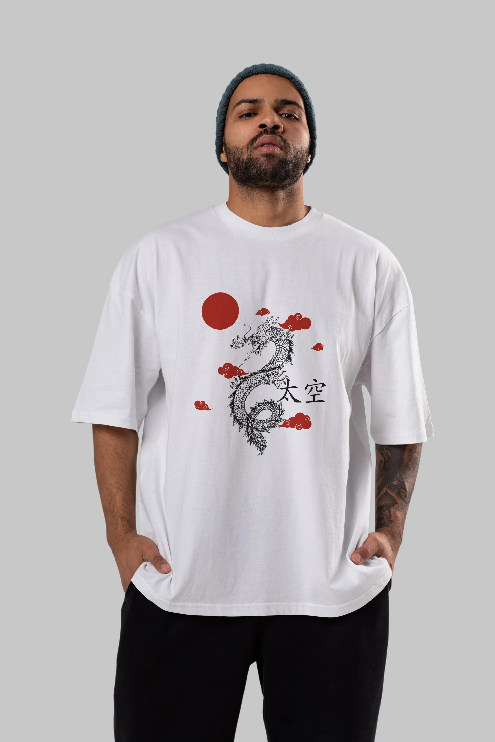 Chinese Dragon Ön Baskılı Oversize t-shirt Erkek Kadın Unisex