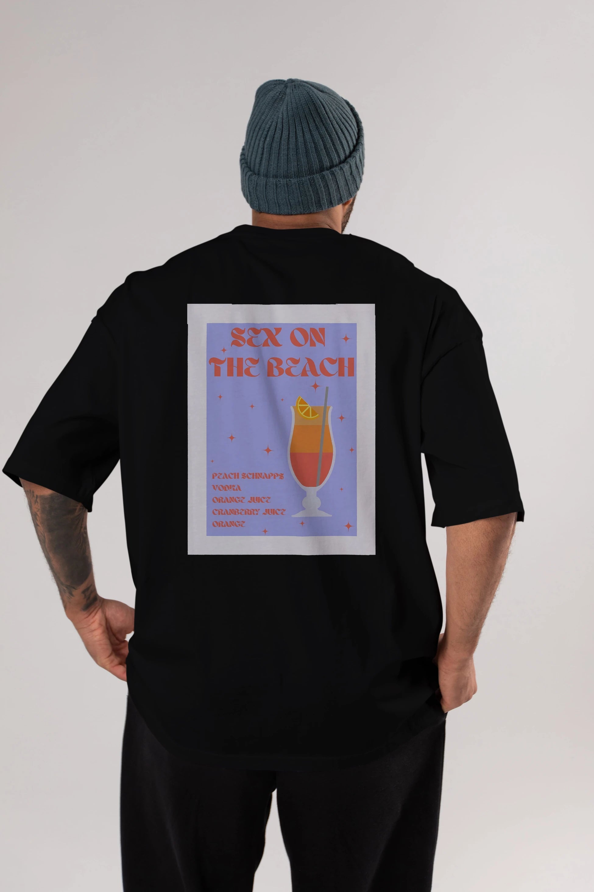 Sex On The Beach Arka Baskılı Oversize t-shirt Erkek Kadın Unisex %100 Pamuk Bisiklet Yaka tişort