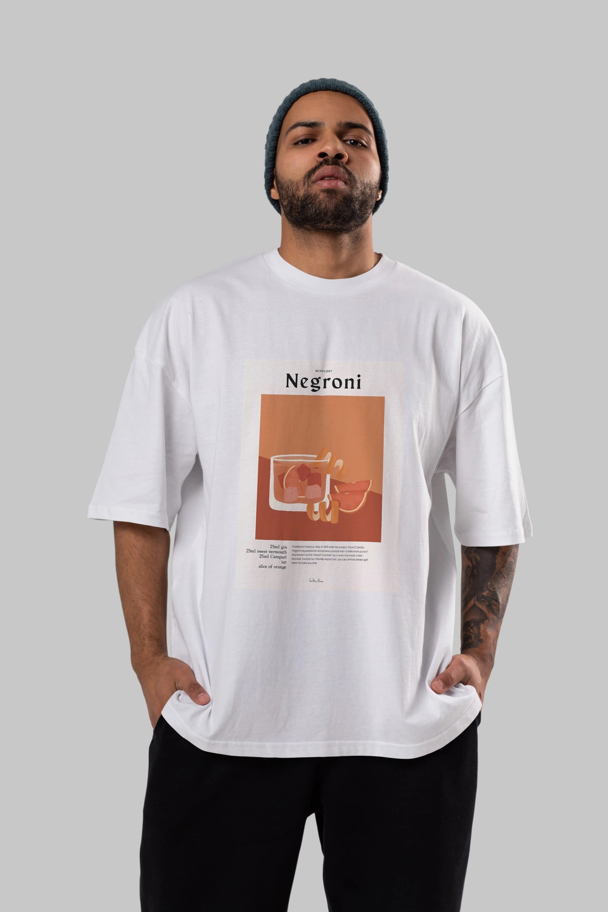 Mixology Negroni Ön Baskılı Oversize t-shirt Erkek Kadın Unisex %100 Pamuk Bisiklet Yaka tişort