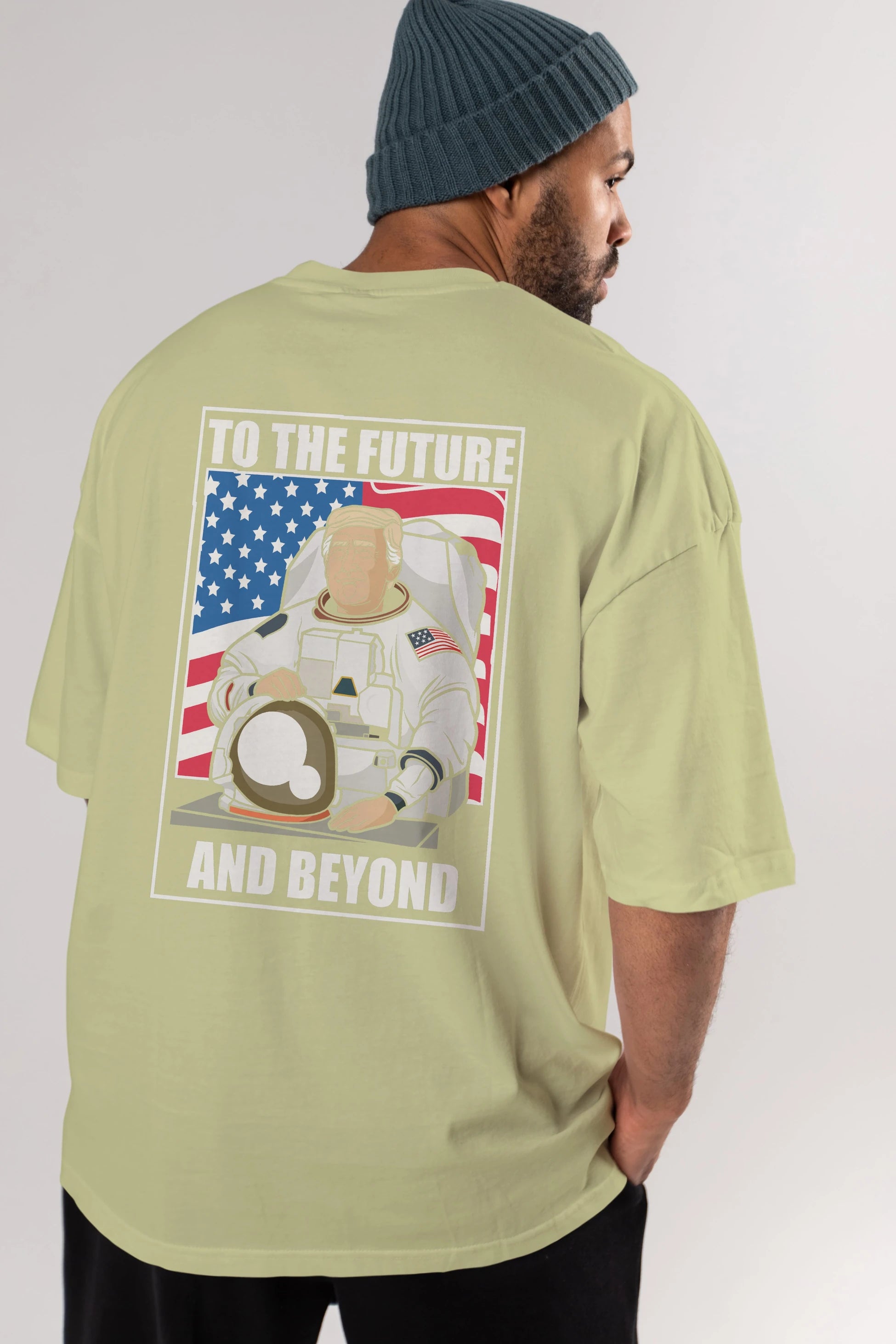 Trumpstronaut Arka Baskılı Oversize t-shirt Erkek Kadın Unisex %100 Pamuk tişort