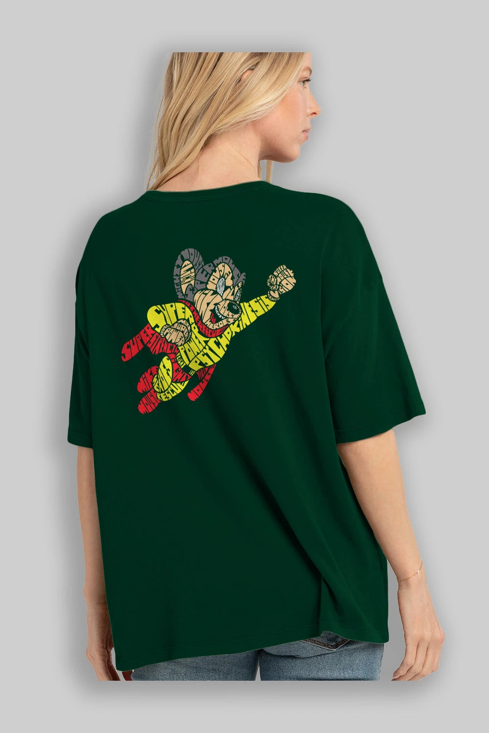 Mighty Mouse Arka Baskılı Oversize t-shirt %100 pamuk Erkek Kadın Unisex