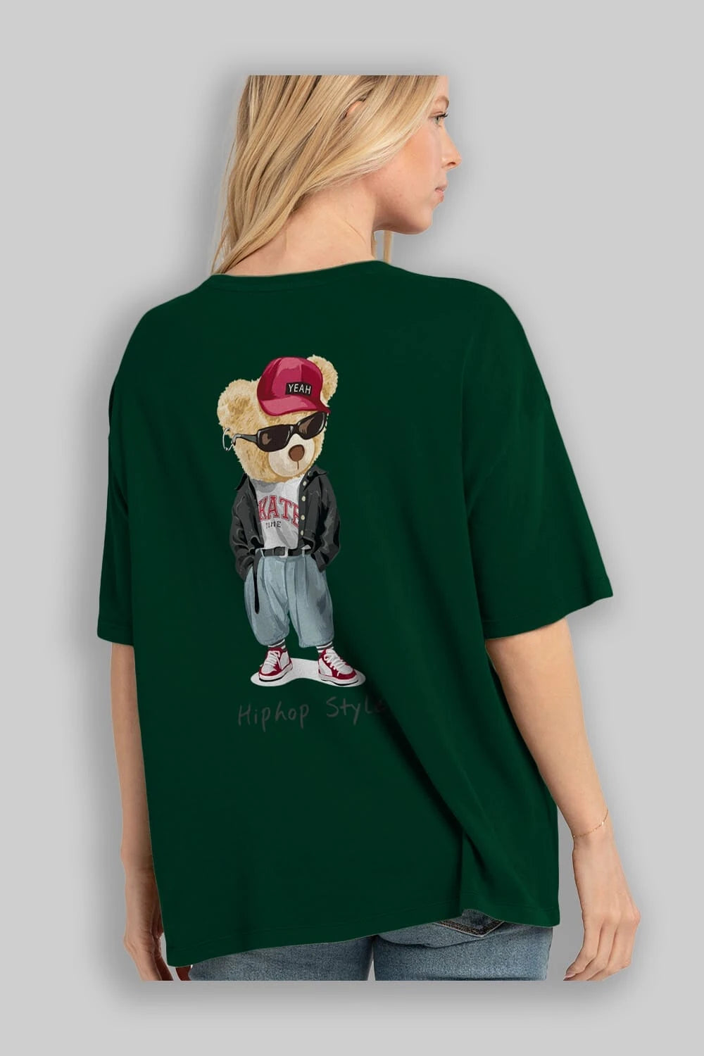 Teddy Bear Hiphop Style Arka Baskılı Oversize t-shirt Erkek Kadın Unisex %100 Pamuk