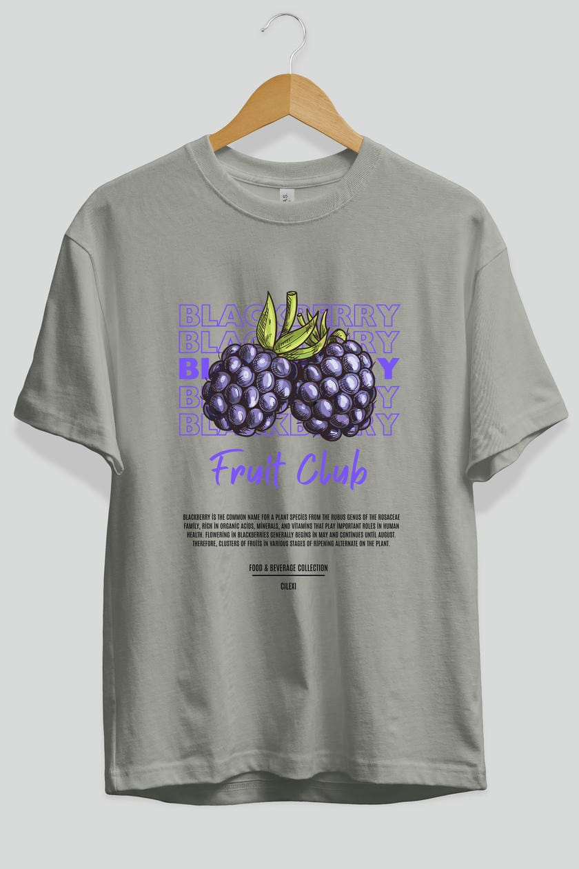 Blackberry Ön Baskılı Oversize t-shirt Erkek Kadın Pamuk Bisiklet Yaka tişort