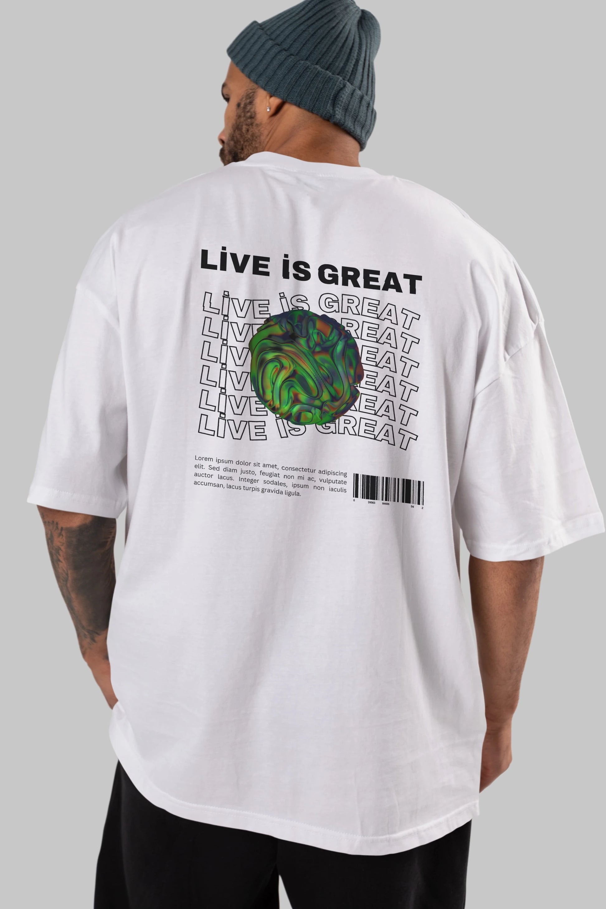 Live is Great Yazılı Arka Baskılı Oversize t-shirt Erkek Kadın Unisex