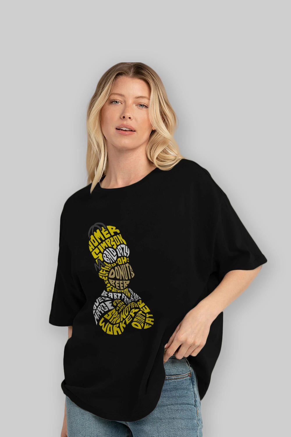 Homer Simpson Ön Baskılı Oversize t-shirt %100 pamuk Erkek Kadın Unisex