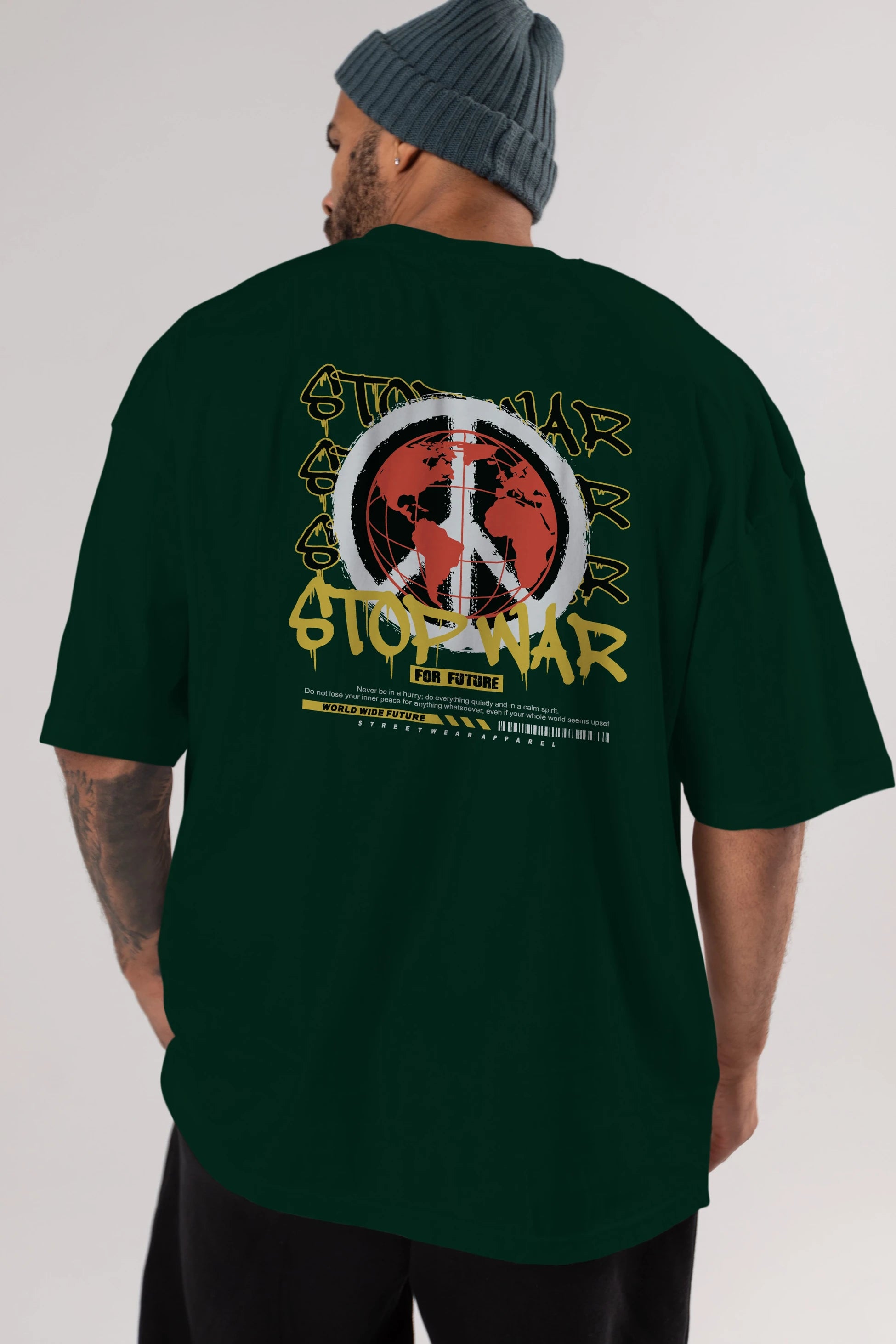 Stop War for Future Arka Baskılı Oversize t-shirt Erkek Kadın Unisex