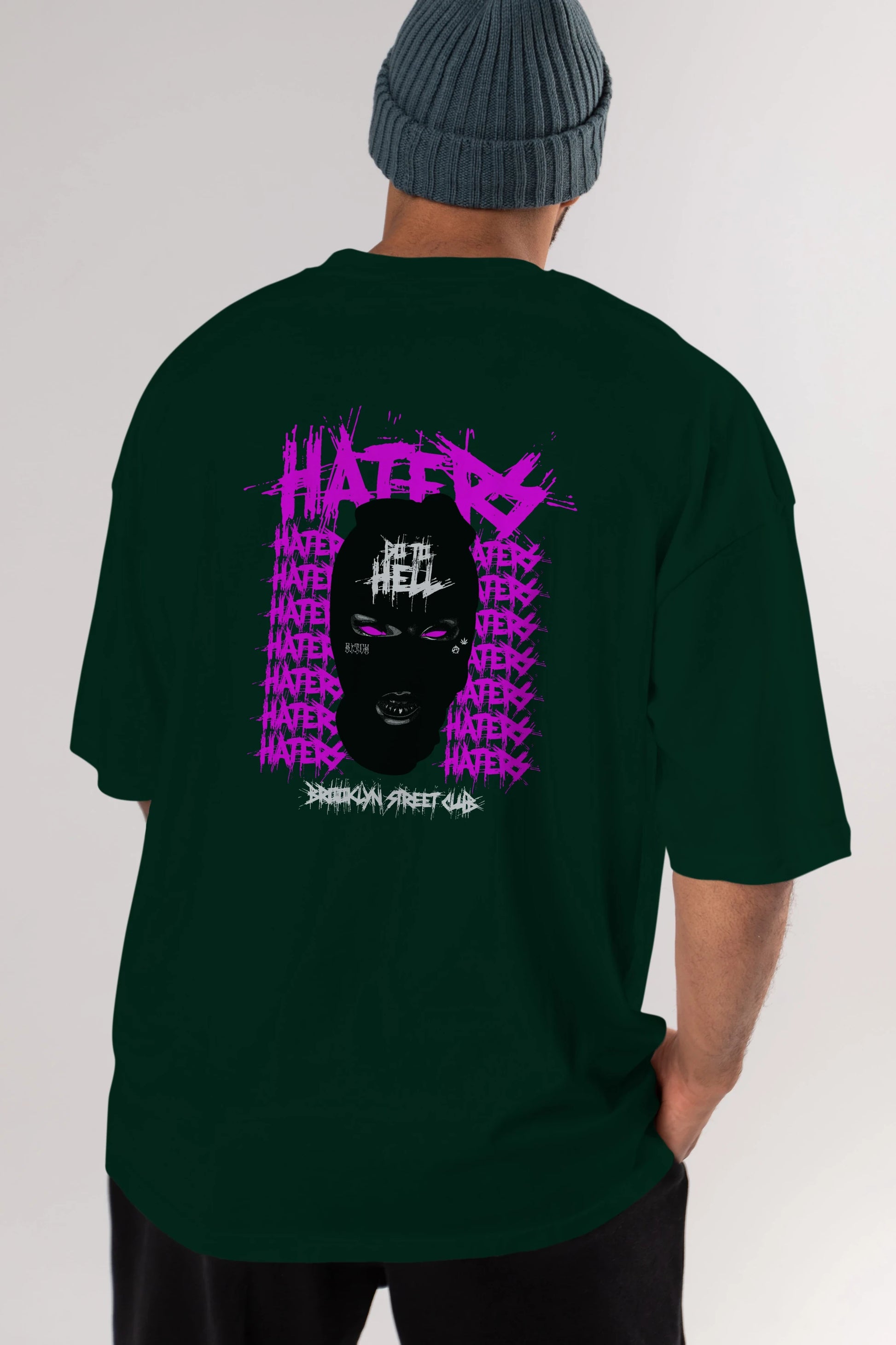 Haters Brooklyn Street Club Arka Baskılı Oversize t-shirt Erkek Kadın Unisex