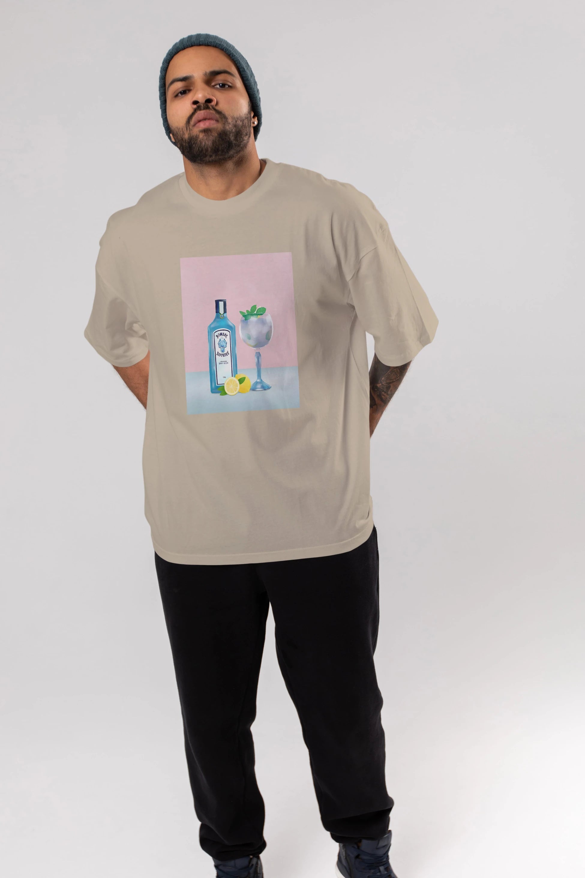 Bombay Sapphire Dry Gin Ön Baskılı Oversize t-shirt Erkek Kadın Unisex %100 Pamuk Bisiklet Yaka tişort