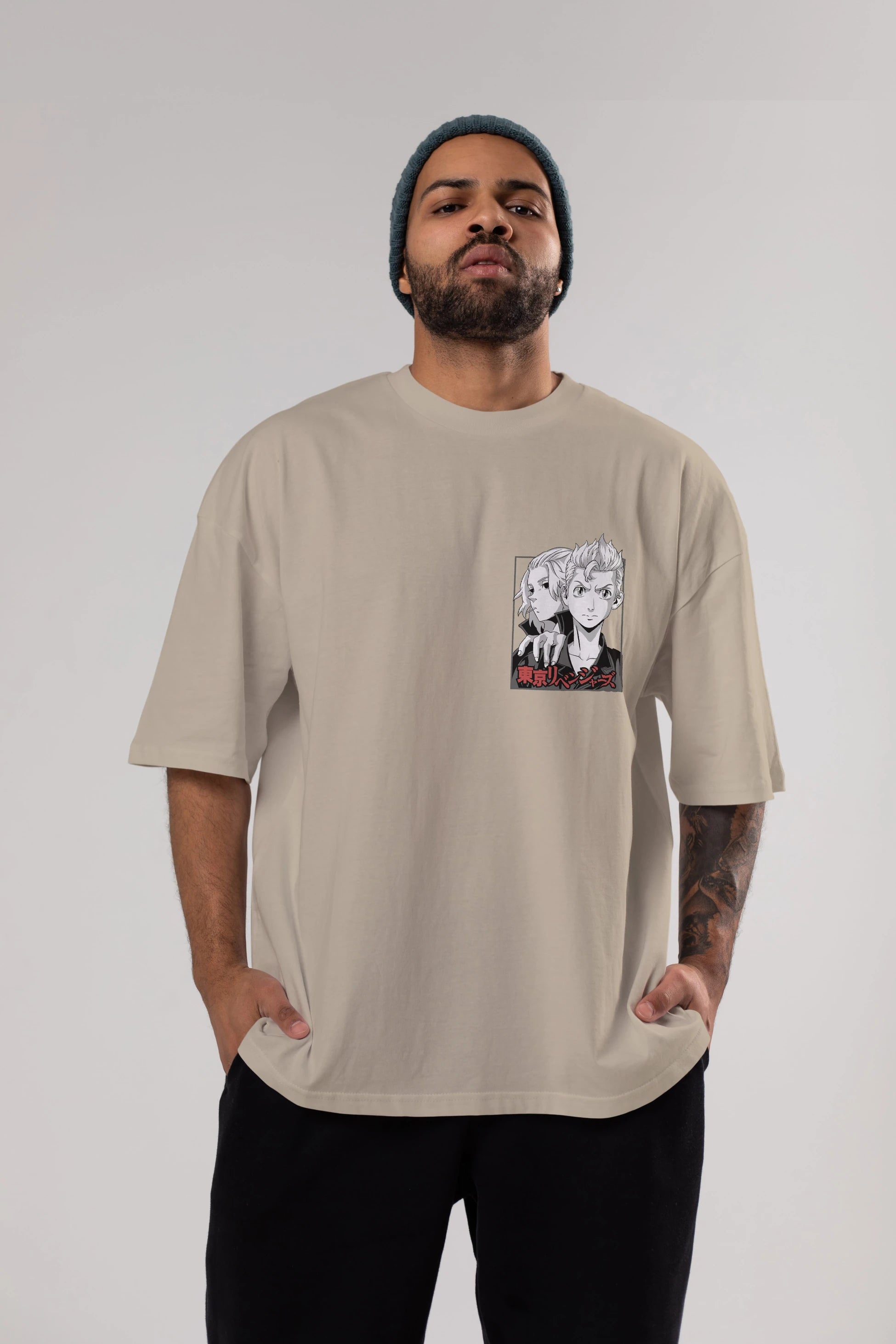 TOKYO REVENGERS Ön Sol Baskılı Oversize t-shirt Erkek Kadın Unisex %100 Pamuk Bisiklet Yaka tişort