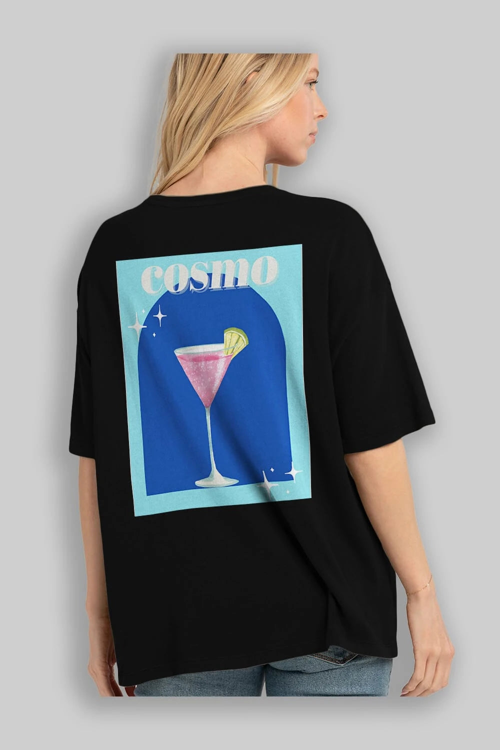 Cosmopolitan 2 Arka Baskılı Oversize t-shirt Erkek Kadın Unisex %100 Pamuk Bisiklet Yaka tişort