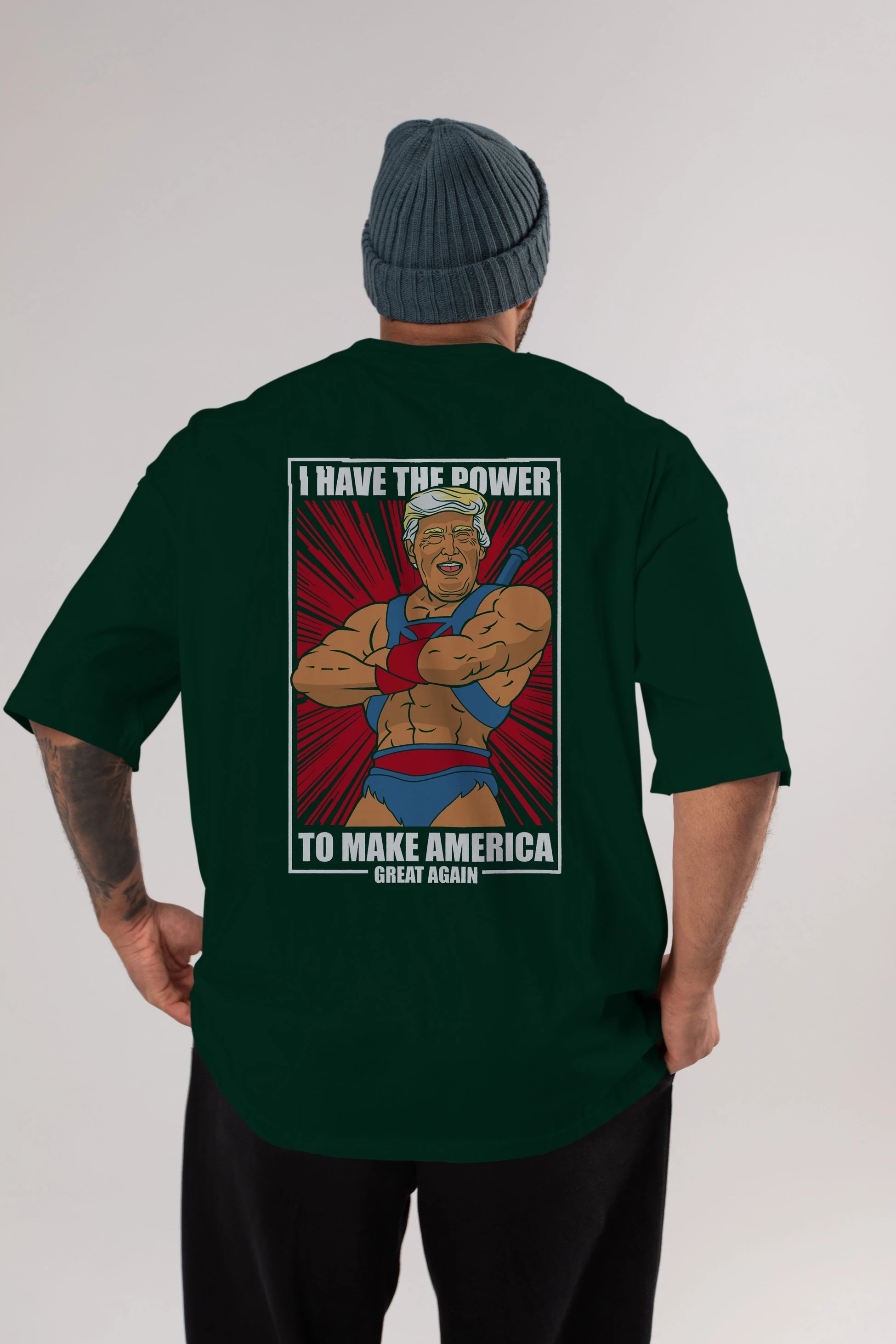 Trump Heman Arka Baskılı Oversize t-shirt Erkek Kadın Unisex %100 Pamuk tişort