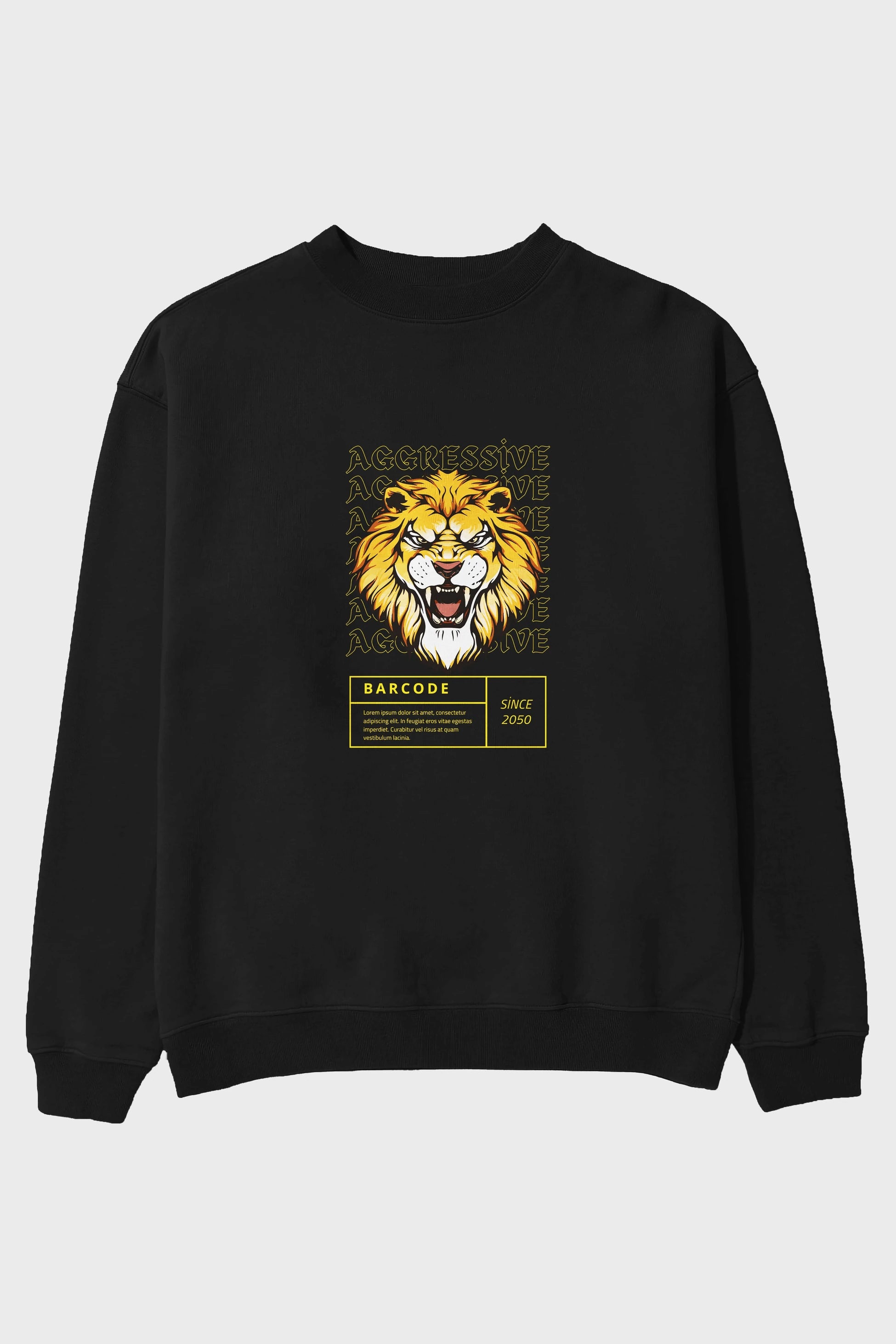 Aggressive Lion Ön Baskılı Oversize Sweatshirt Erkek Kadın Unisex