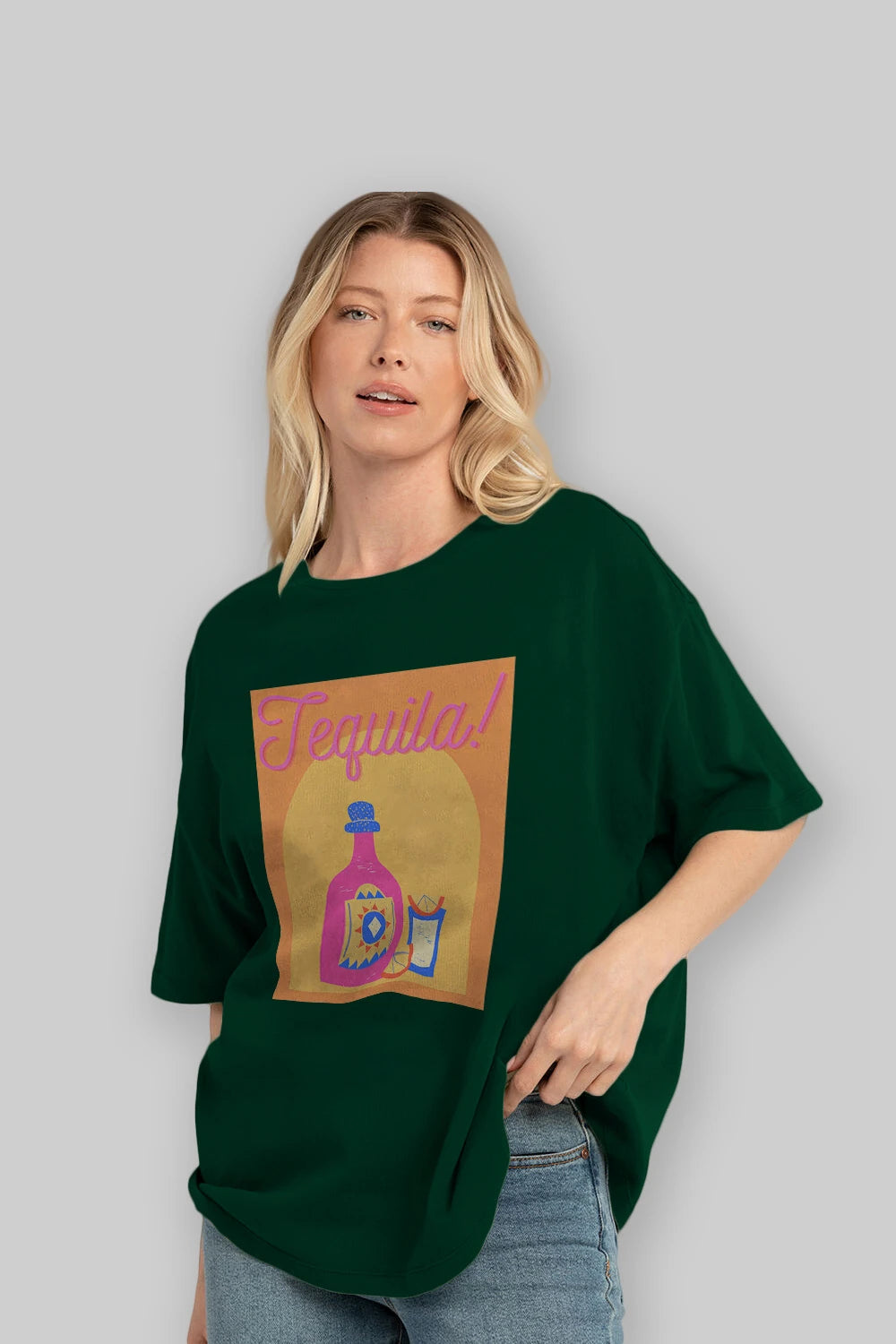 Tequila Ön Baskılı Oversize t-shirt Erkek Kadın Unisex %100 Pamuk Bisiklet Yaka tişort