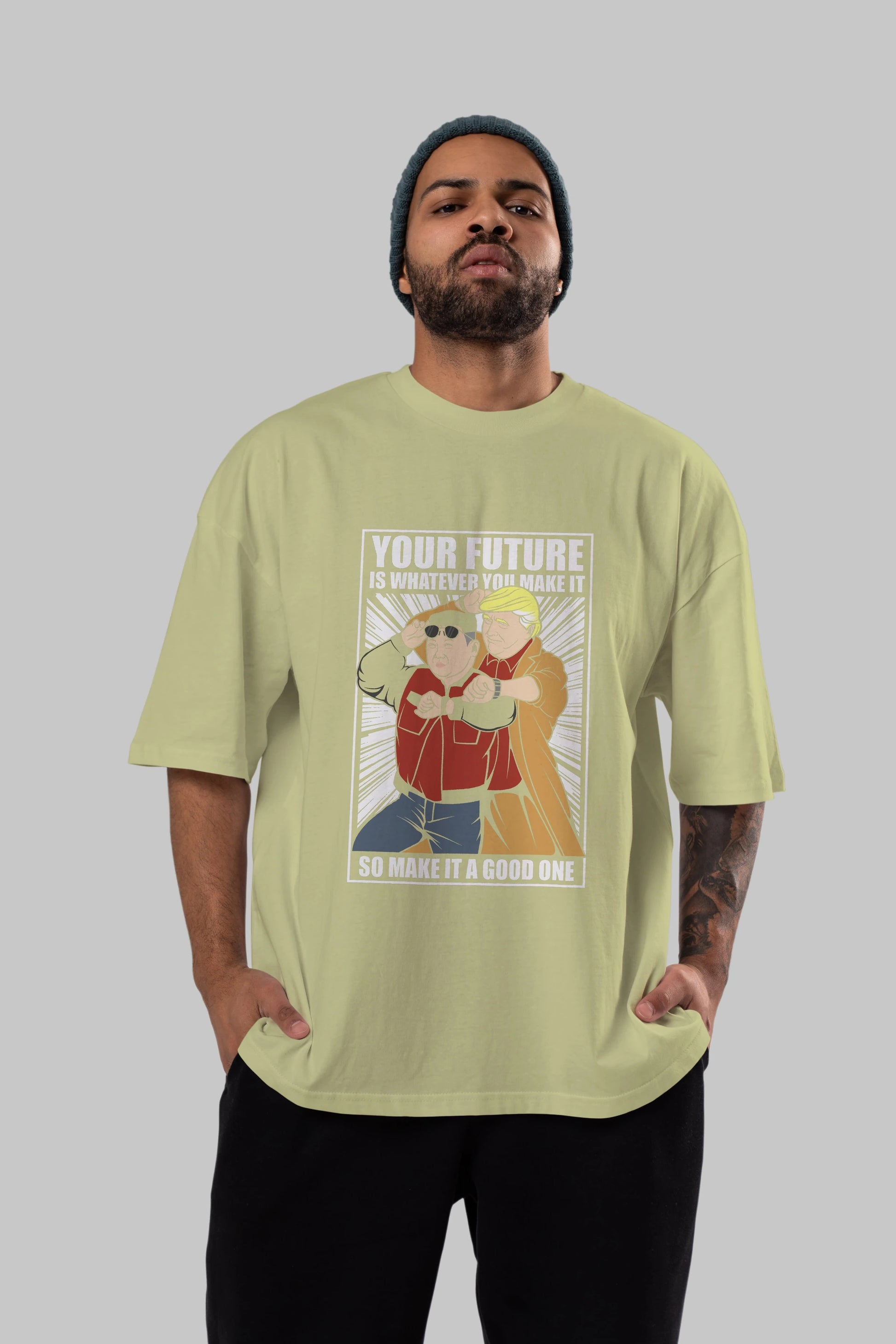 Back To The Future Jong Un Trump Ön Baskılı Oversize t-shirt Erkek Kadın Unisex %100 Pamuk tişort