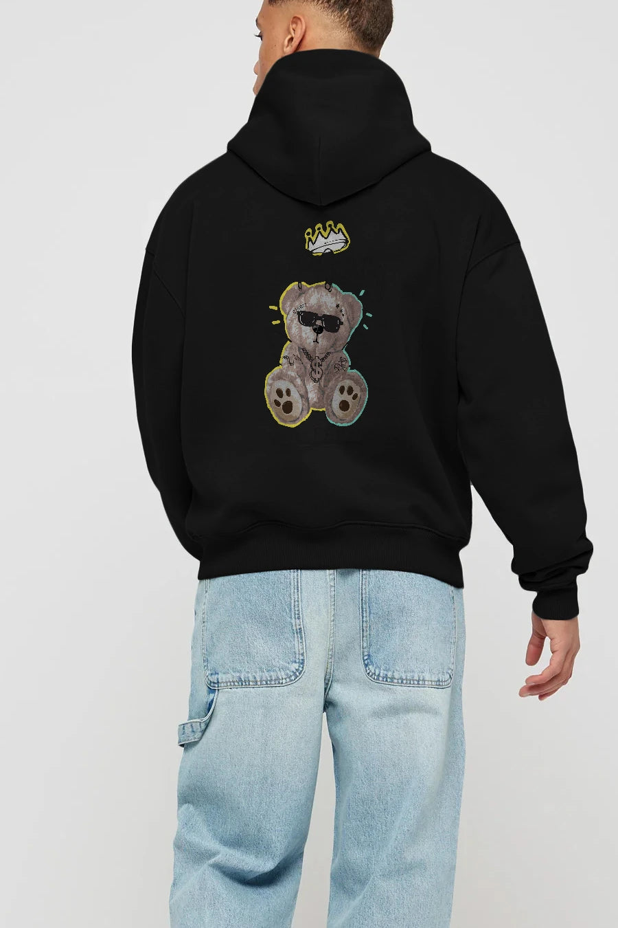 Keep Away Bear 2 Arka Baskılı Hoodie Oversize Kapüşonlu Sweatshirt Erkek Kadın Unisex
