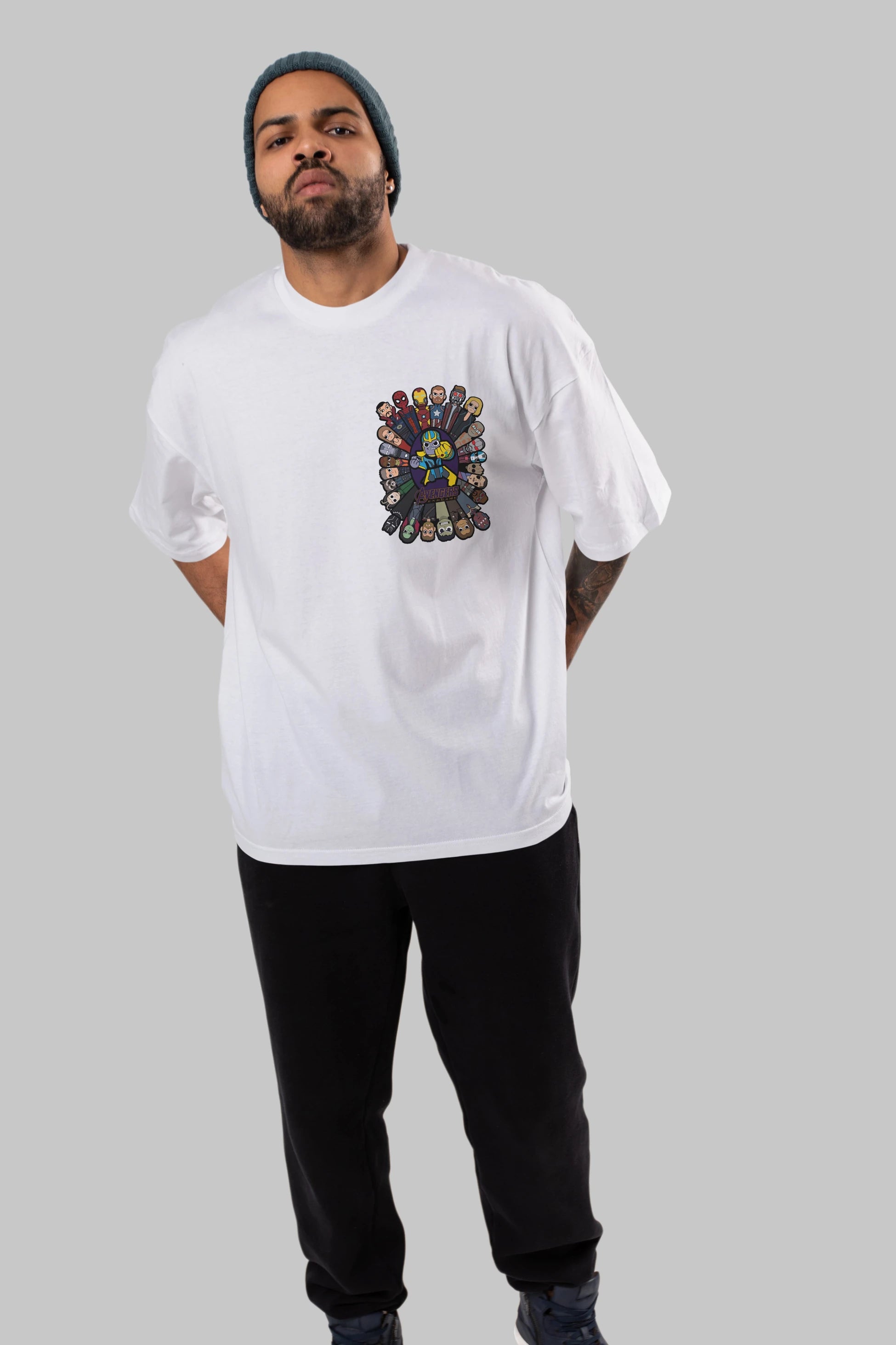 The Avengers (2) Ön Sol Baskılı Oversize t-shirt Erkek Kadın Unisex %100 Pamuk Bisiklet Yaka tişort