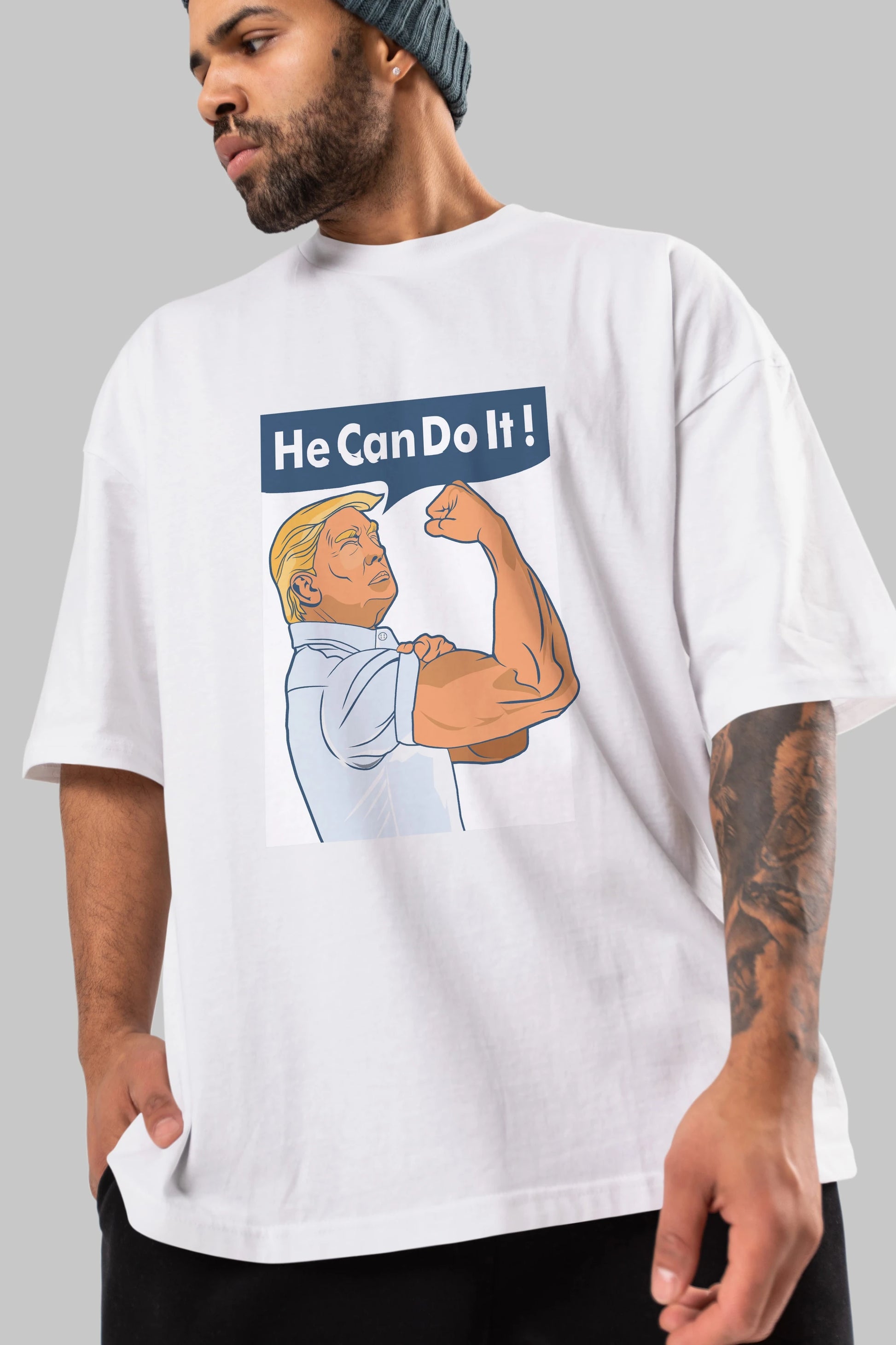 He Can Do It Trump Ön Baskılı Oversize t-shirt Erkek Kadın Unisex %100 Pamuk tişort