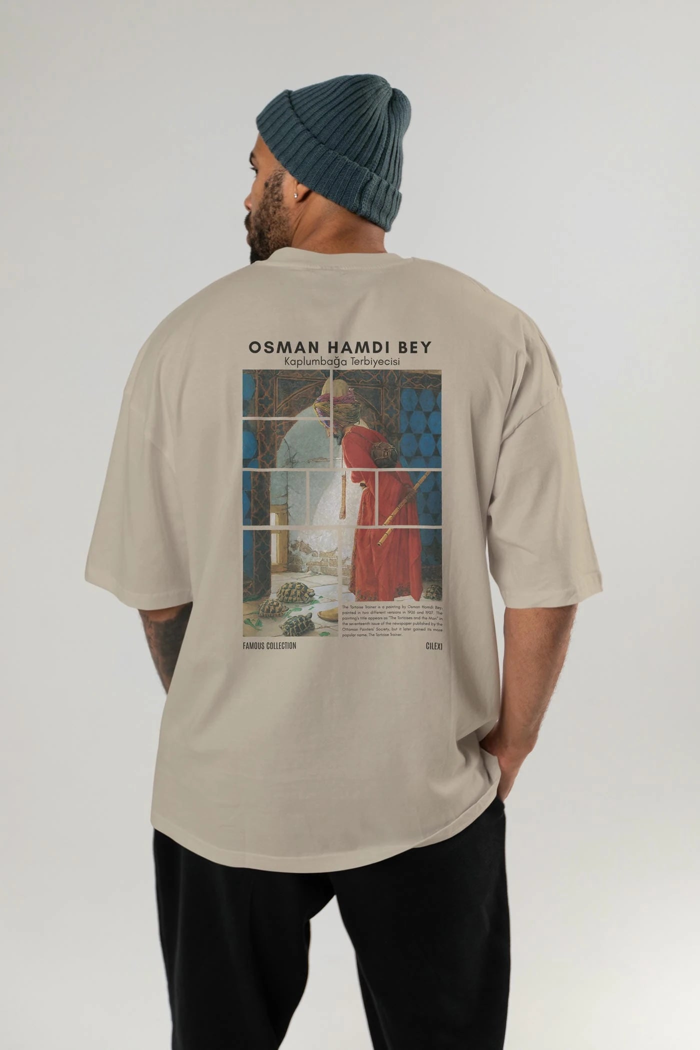 Osman Hamdi Bey Arka Baskılı Oversize t-shirt Erkek Kadın Bisiklet Yaka Pamuk tişort