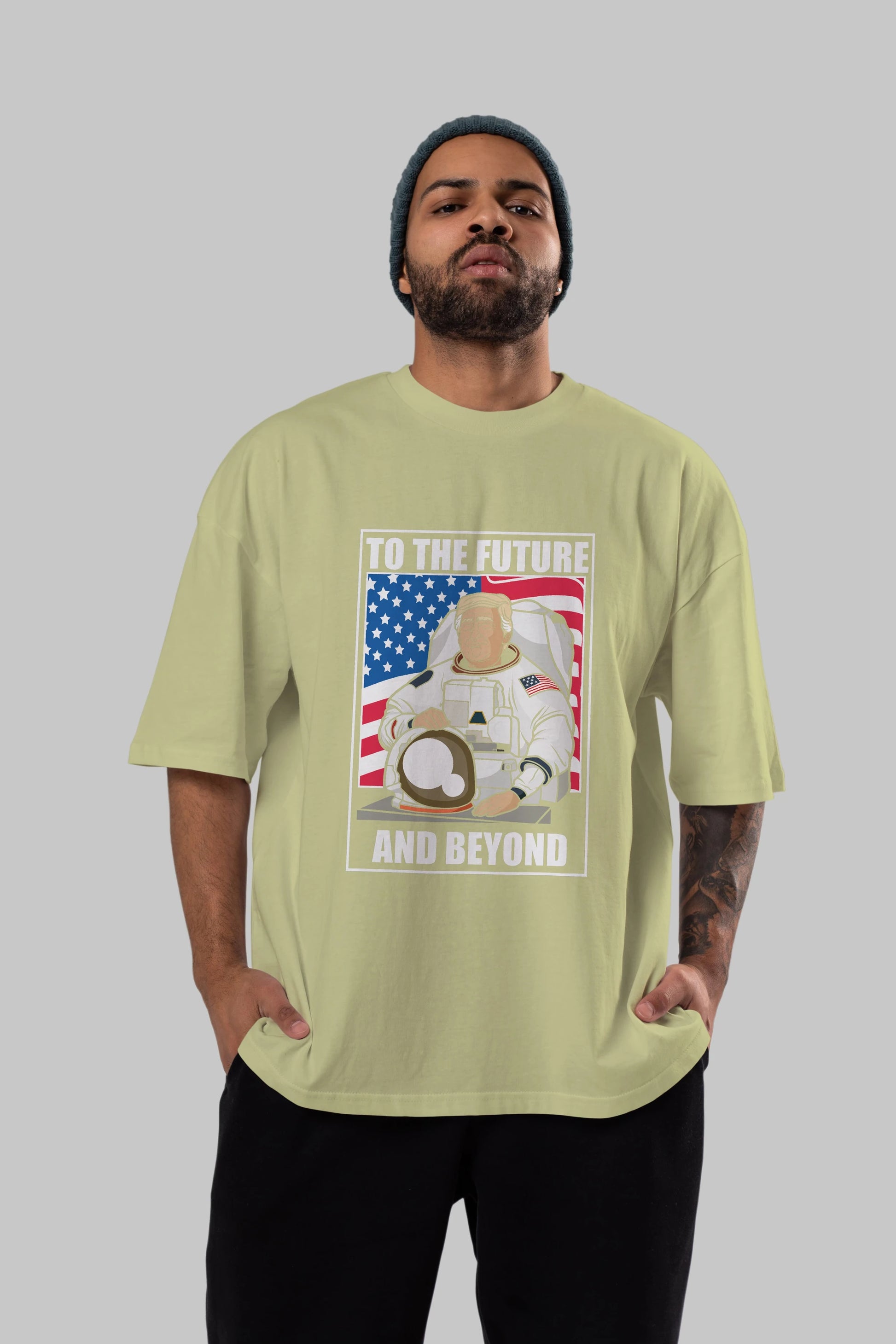 Trumpstronaut Ön Baskılı Oversize t-shirt Erkek Kadın Unisex %100 Pamuk tişort