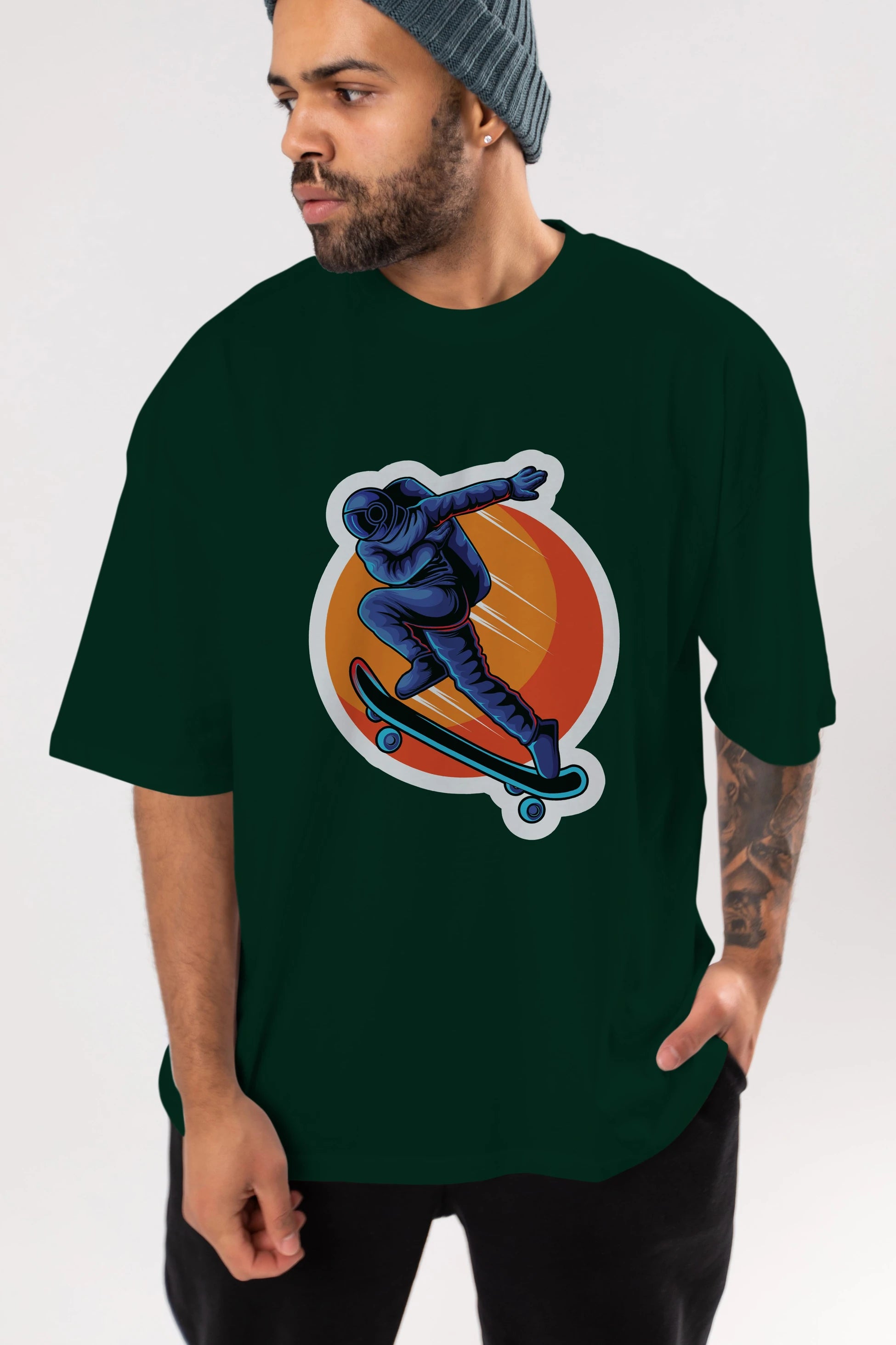 Astroskate Run Sticker Ön Baskılı Oversize t-shirt Erkek Kadın Unisex
