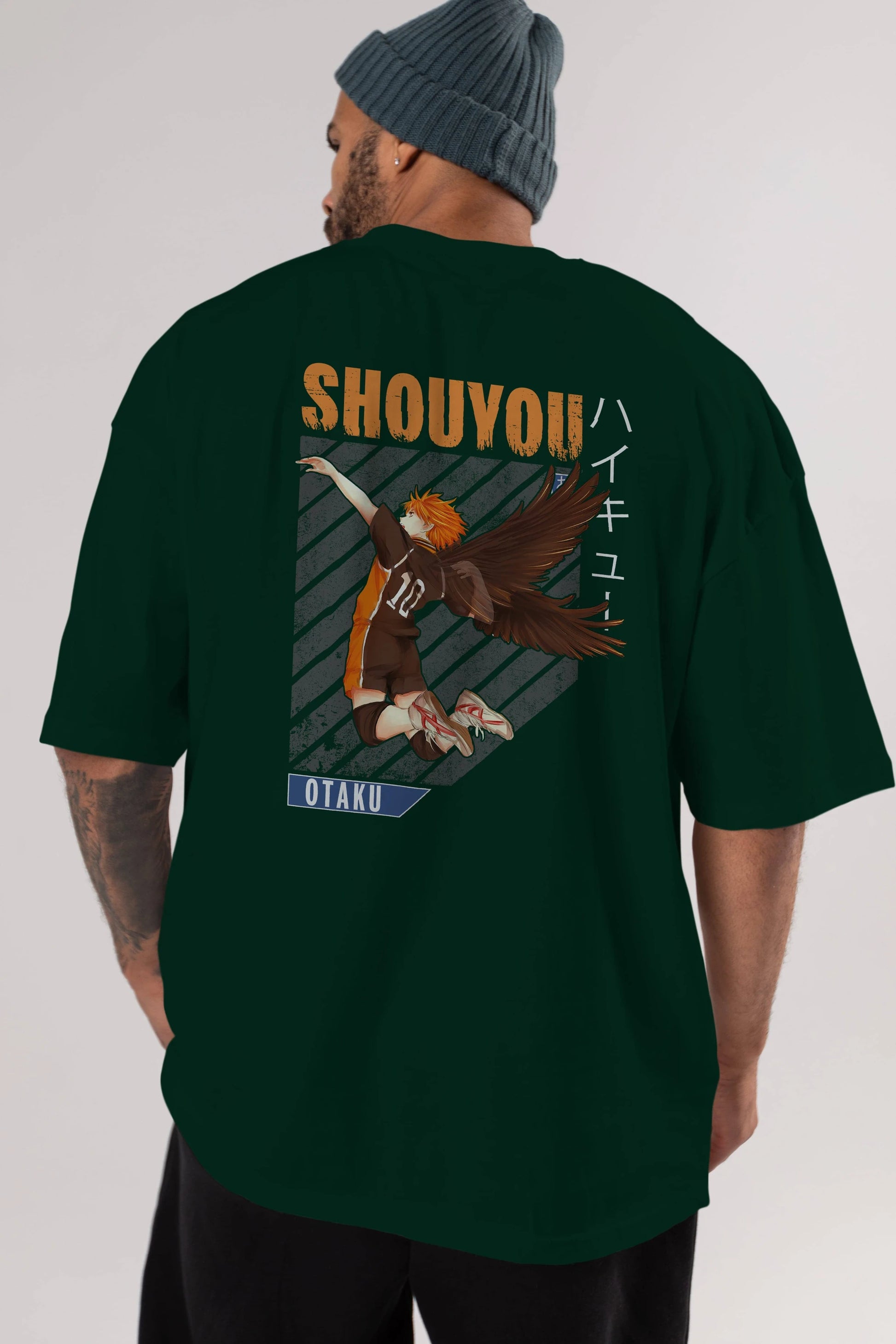 Shouyou Hinata 10 Anime Arka Baskılı Oversize t-shirt Erkek Kadın Unisex