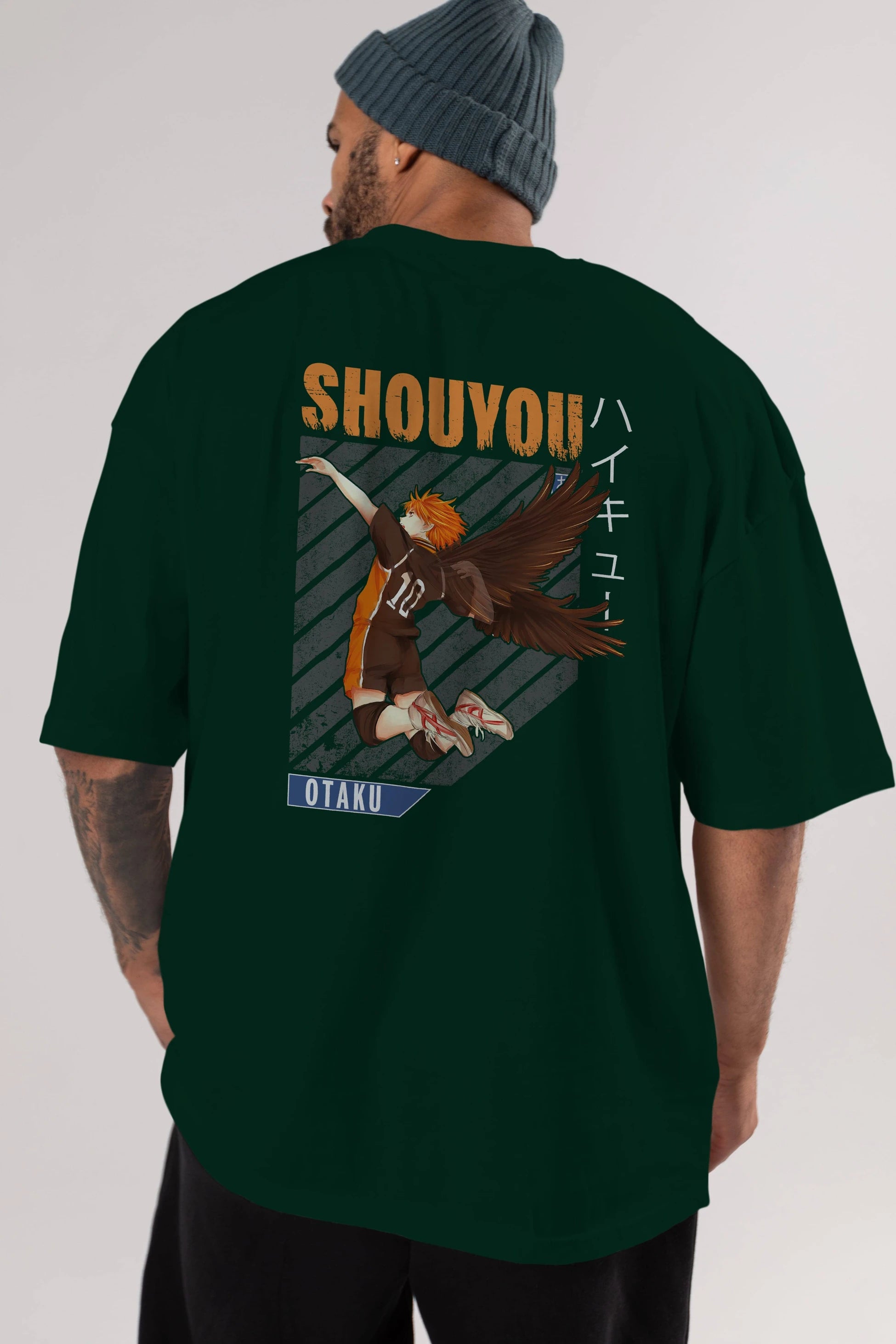 Shouyou Hinata 10 Anime Arka Baskılı Oversize t-shirt Erkek Kadın Unisex